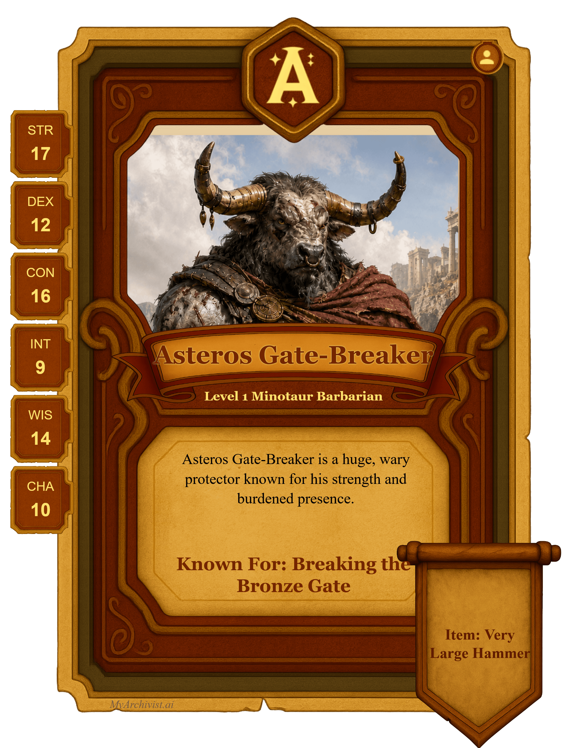 Asteros Gate-Breaker trading card - Character from Odyssey of the Dragonlords