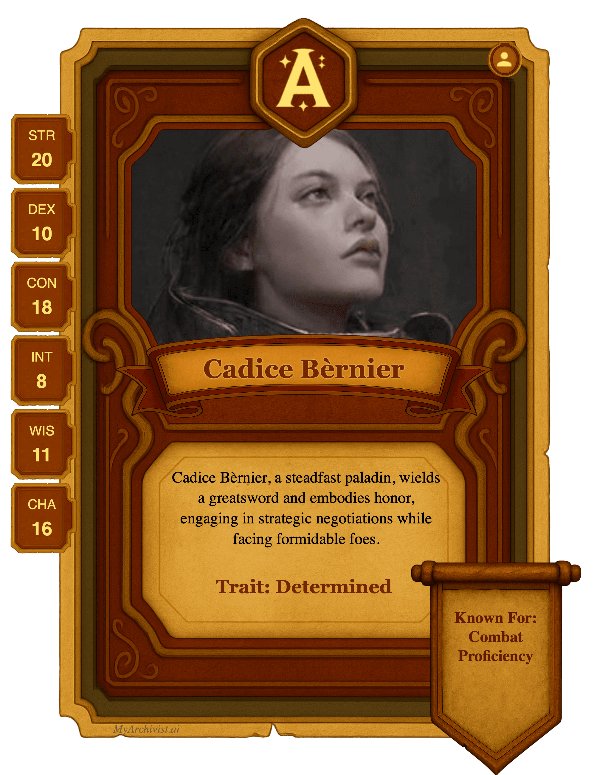 Cadice Bèrnier trading card - Character from Emerald Dreams of Yesterday's Suns