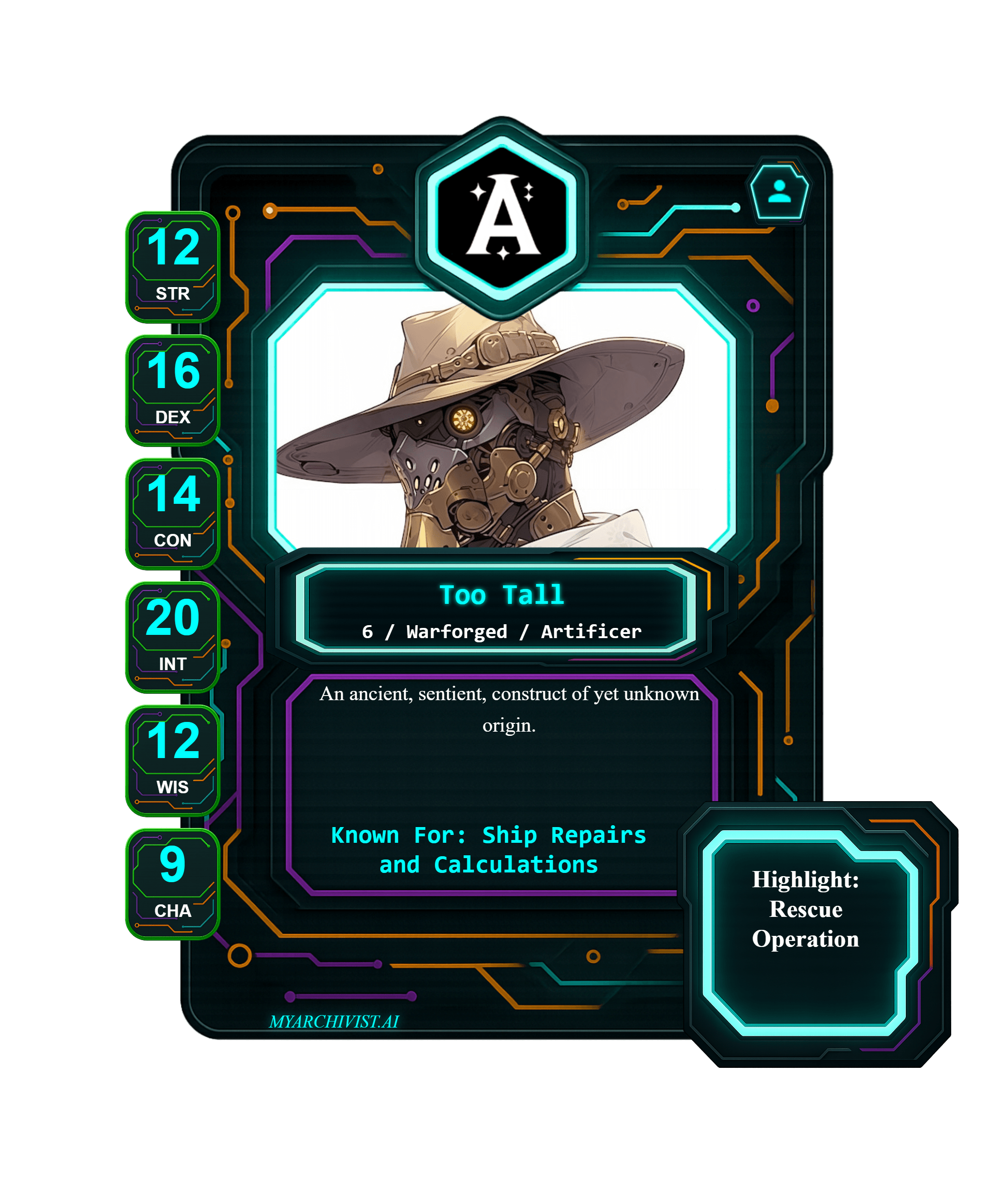 Too Tall trading card - Character from The Absurdity of Vengeance