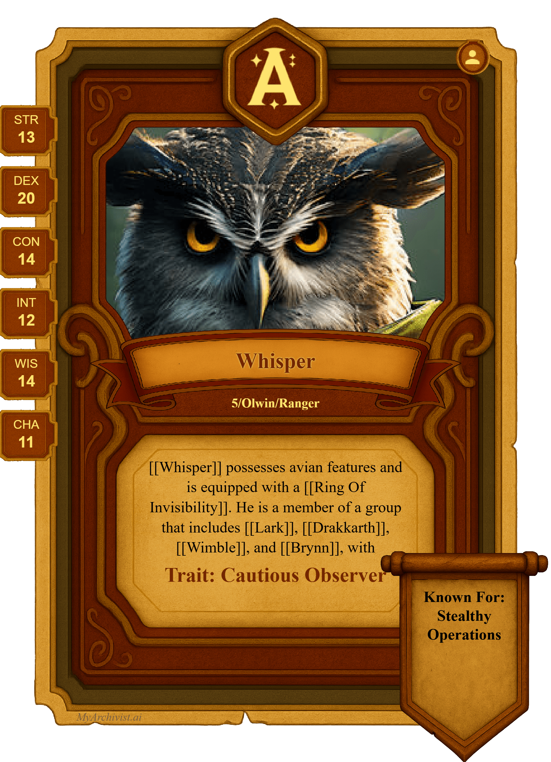 Whisper trading card - Character from Aetheria