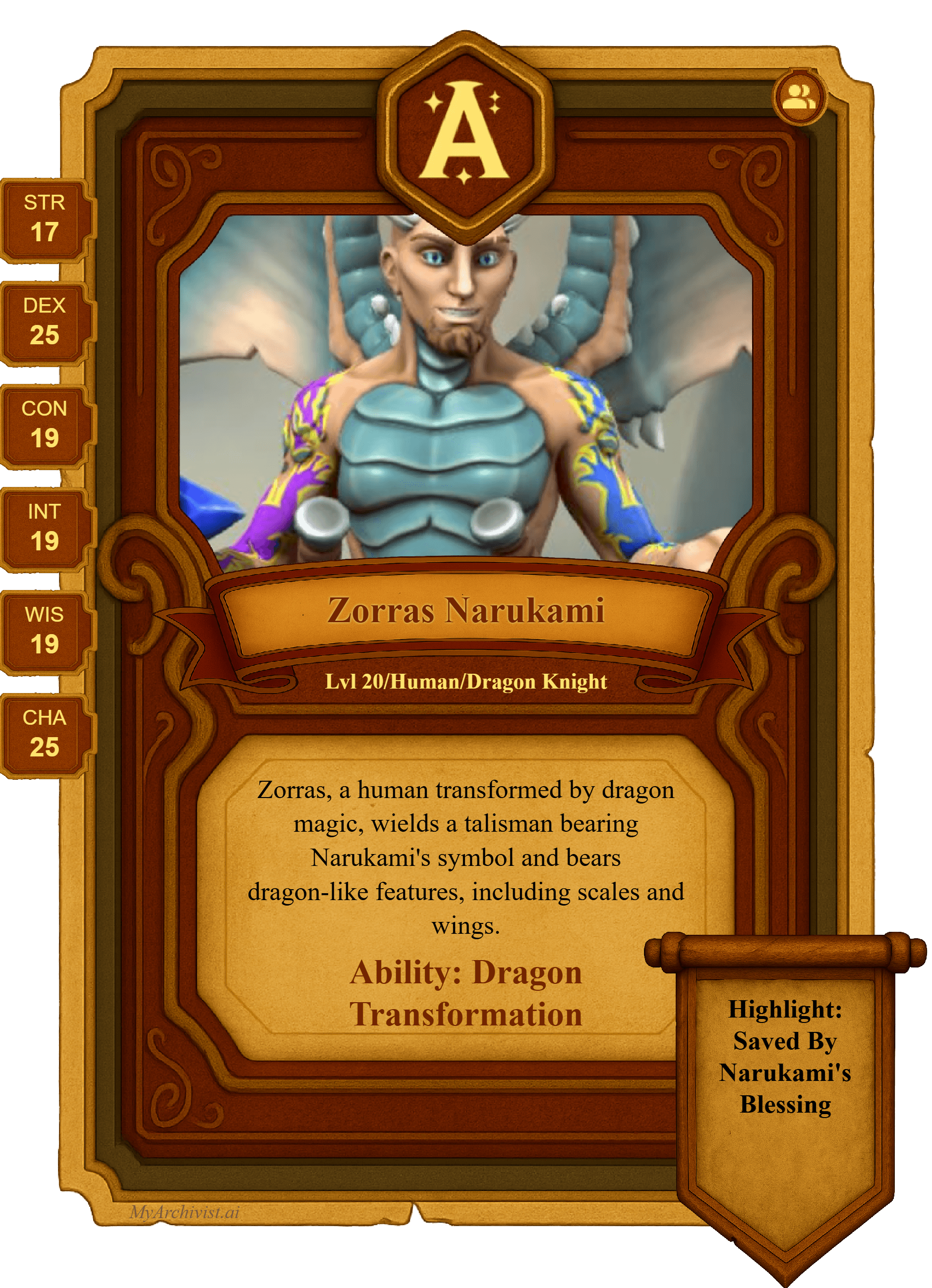 Zorras Narukami trading card - Character from The Tale Of Dragons & Devils