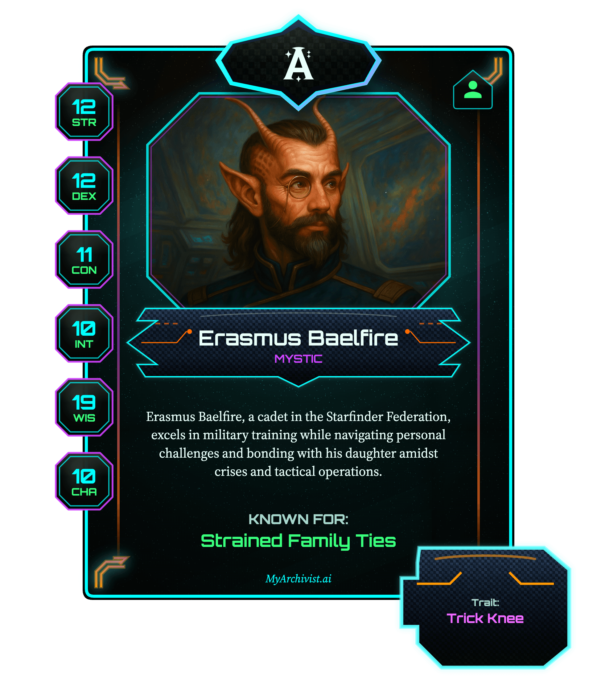 Erasmus Baelfire trading card - Character from Morons in Space