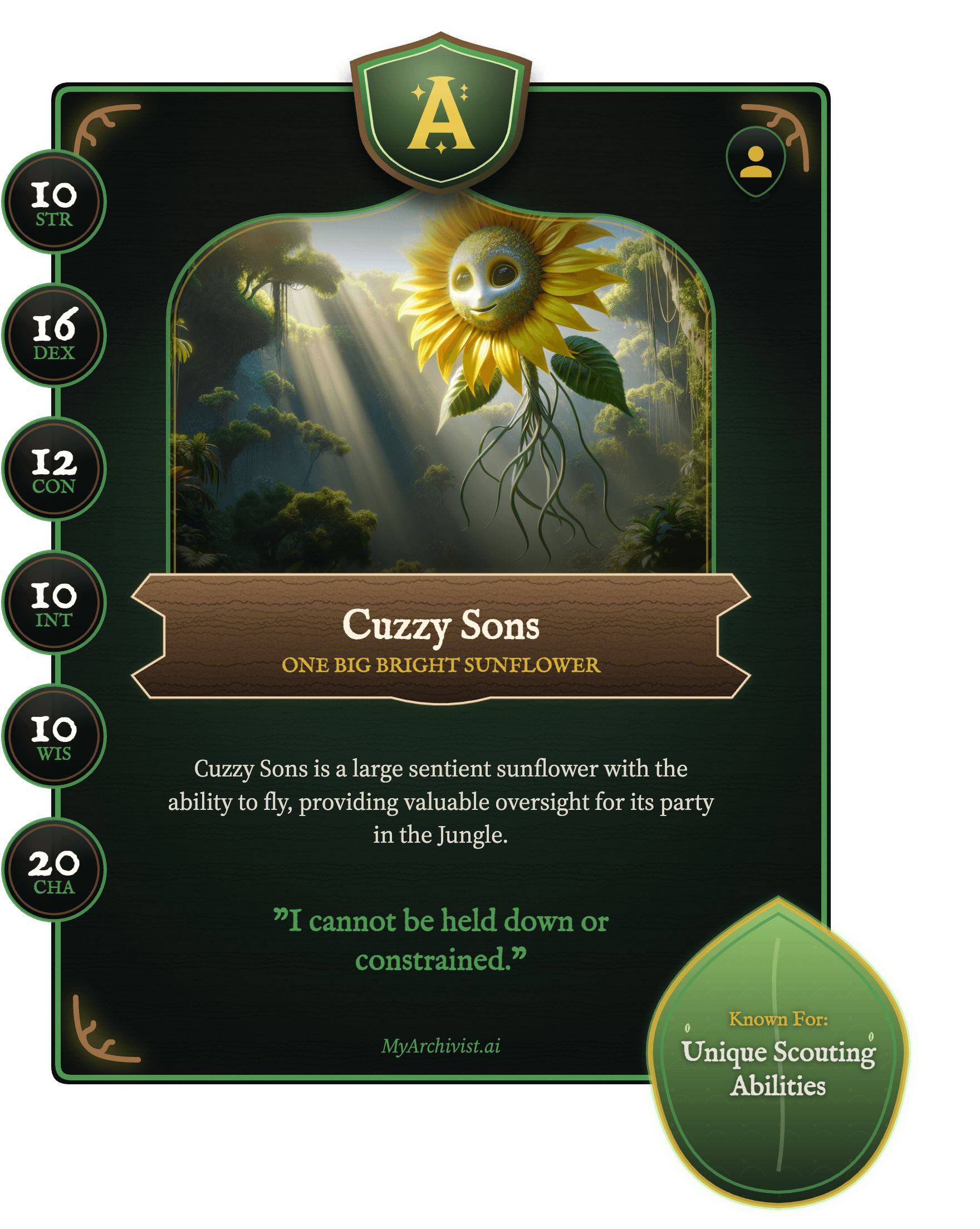 Cuzzy Sons trading card - Character from Quest-o-Nomicon