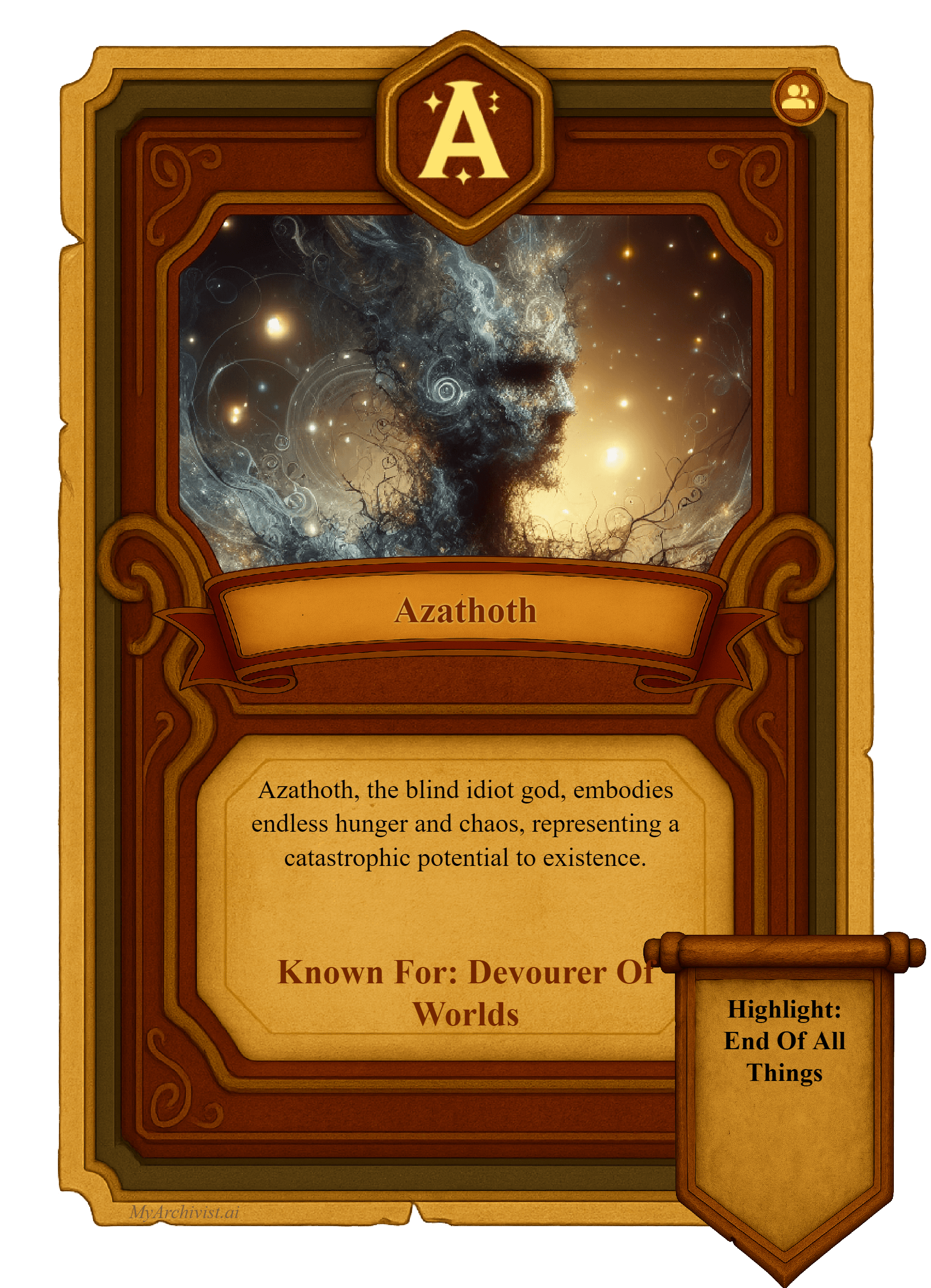 Azathoth trading card - Character from Crysinthia