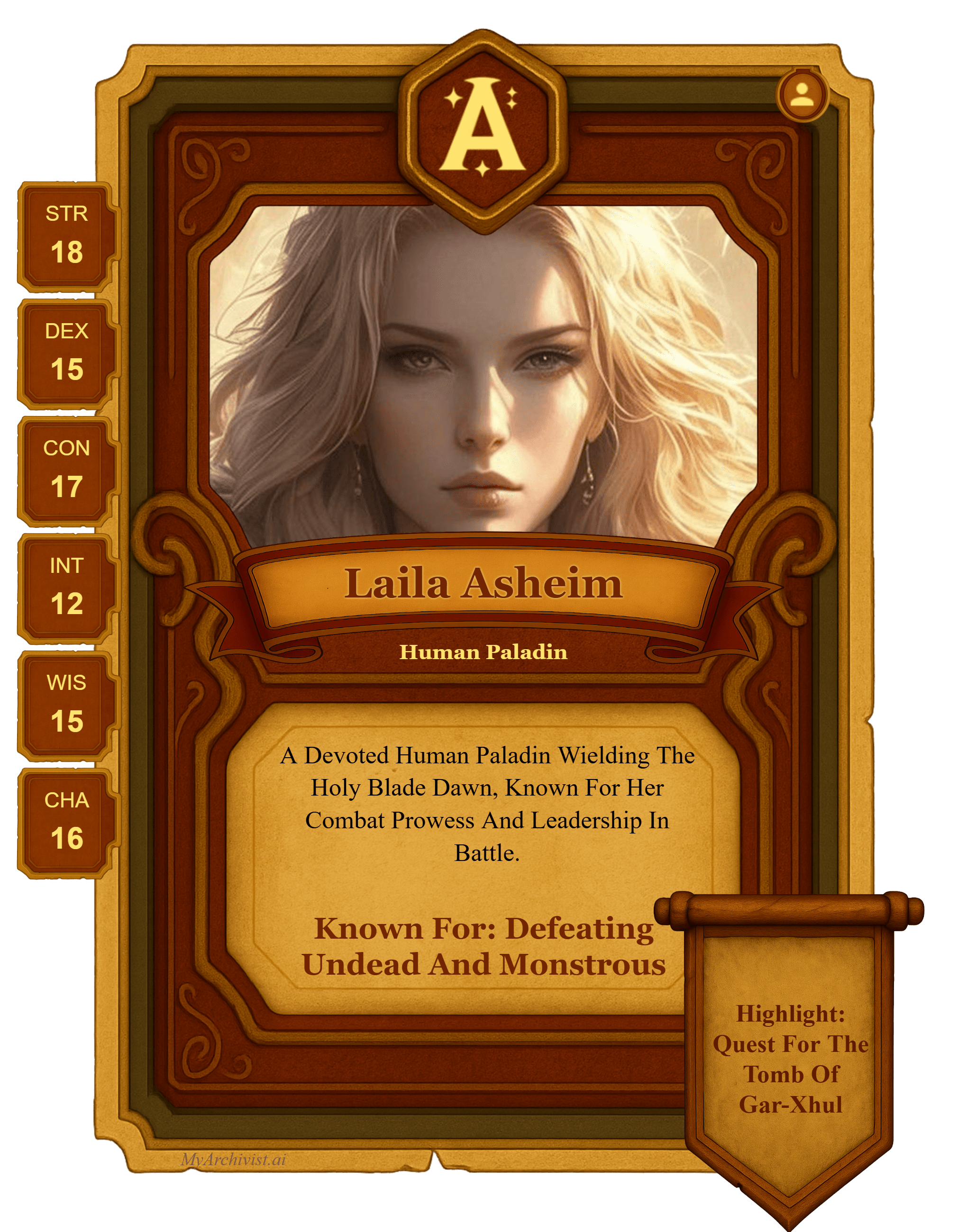 Laila Asheim trading card - Character from The Ironhaven Chronicles (SU)