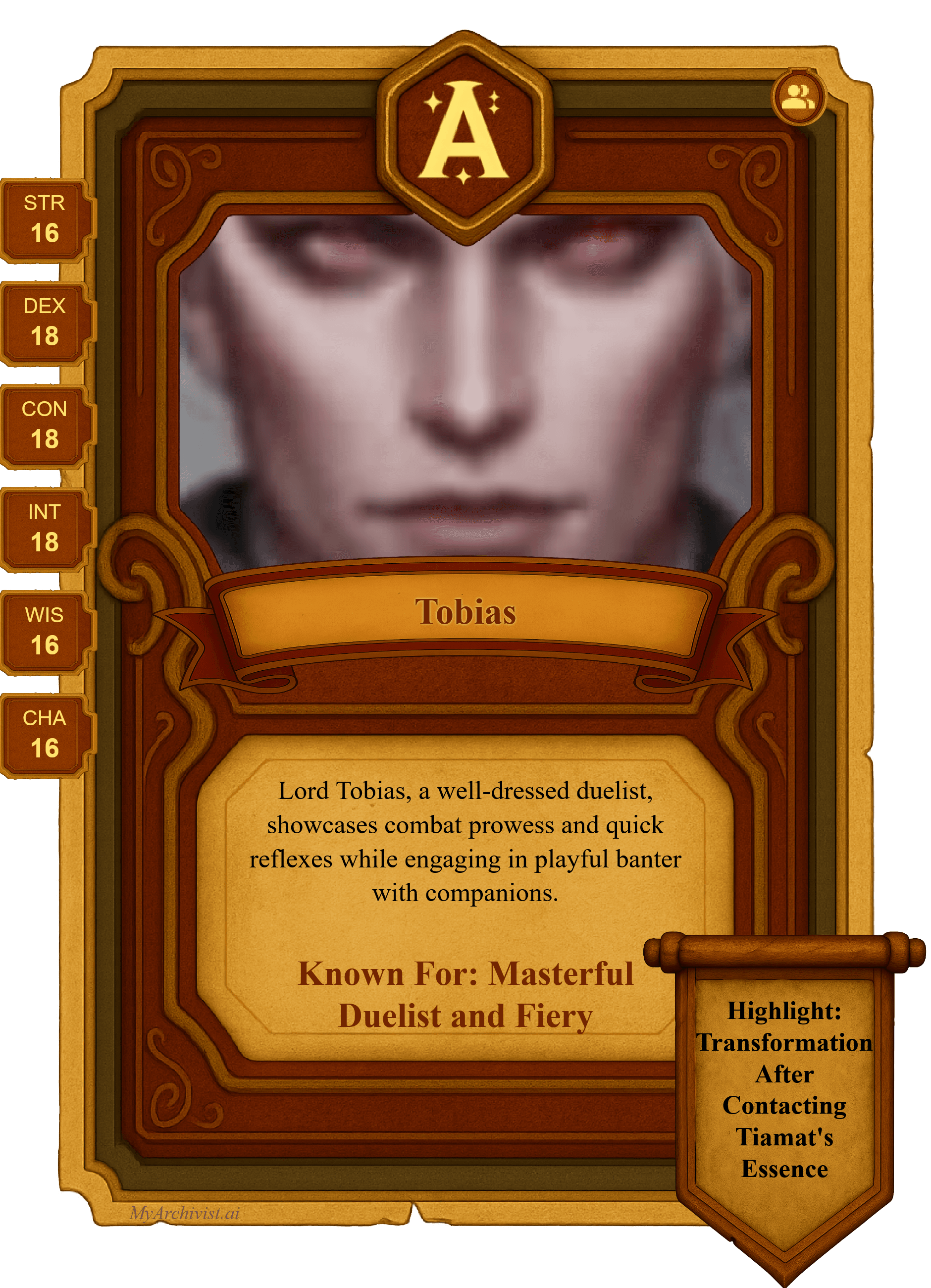 Tobias trading card - Character from Thuban, A tail of two dragons