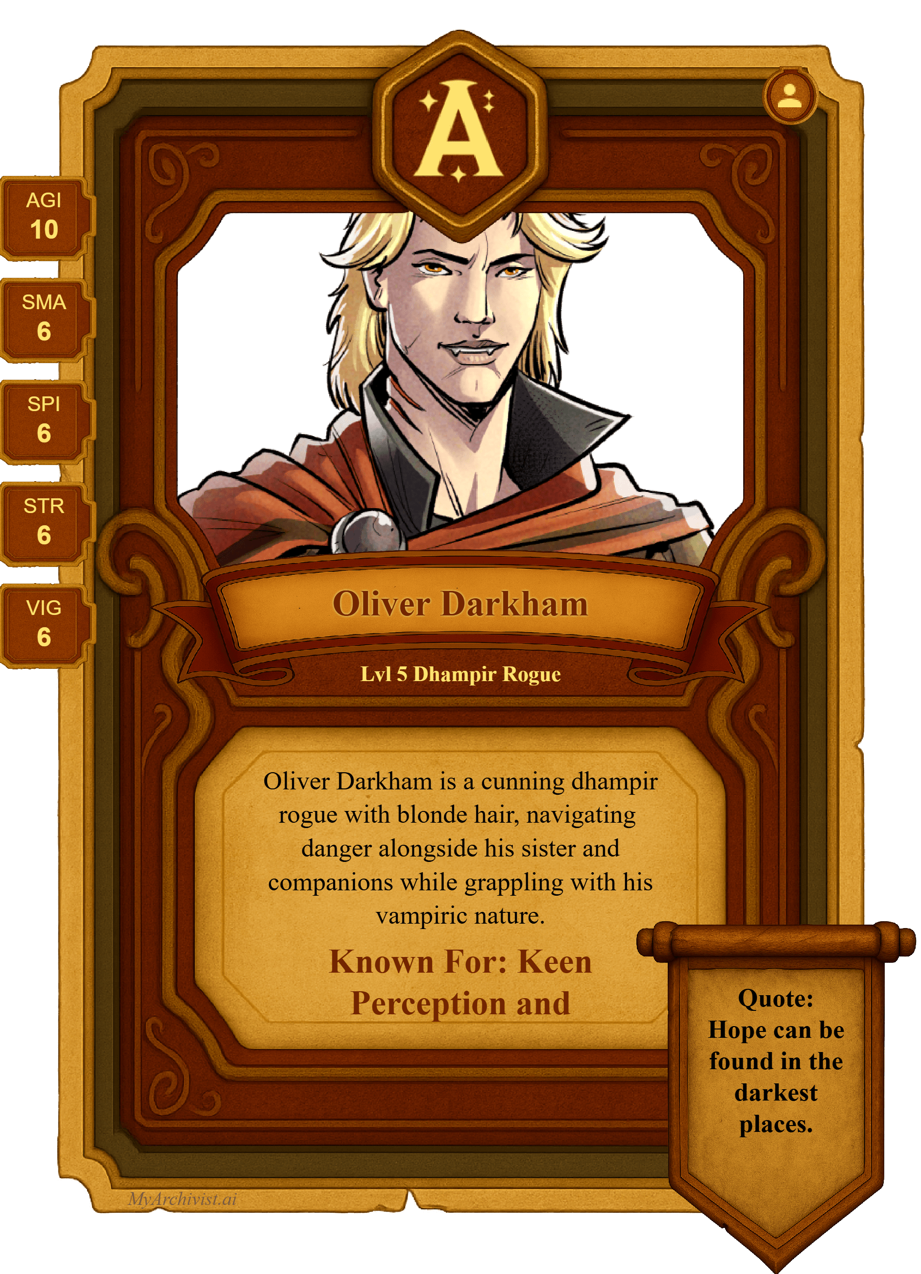 Oliver Darkham trading card - Character from Strange Aeons