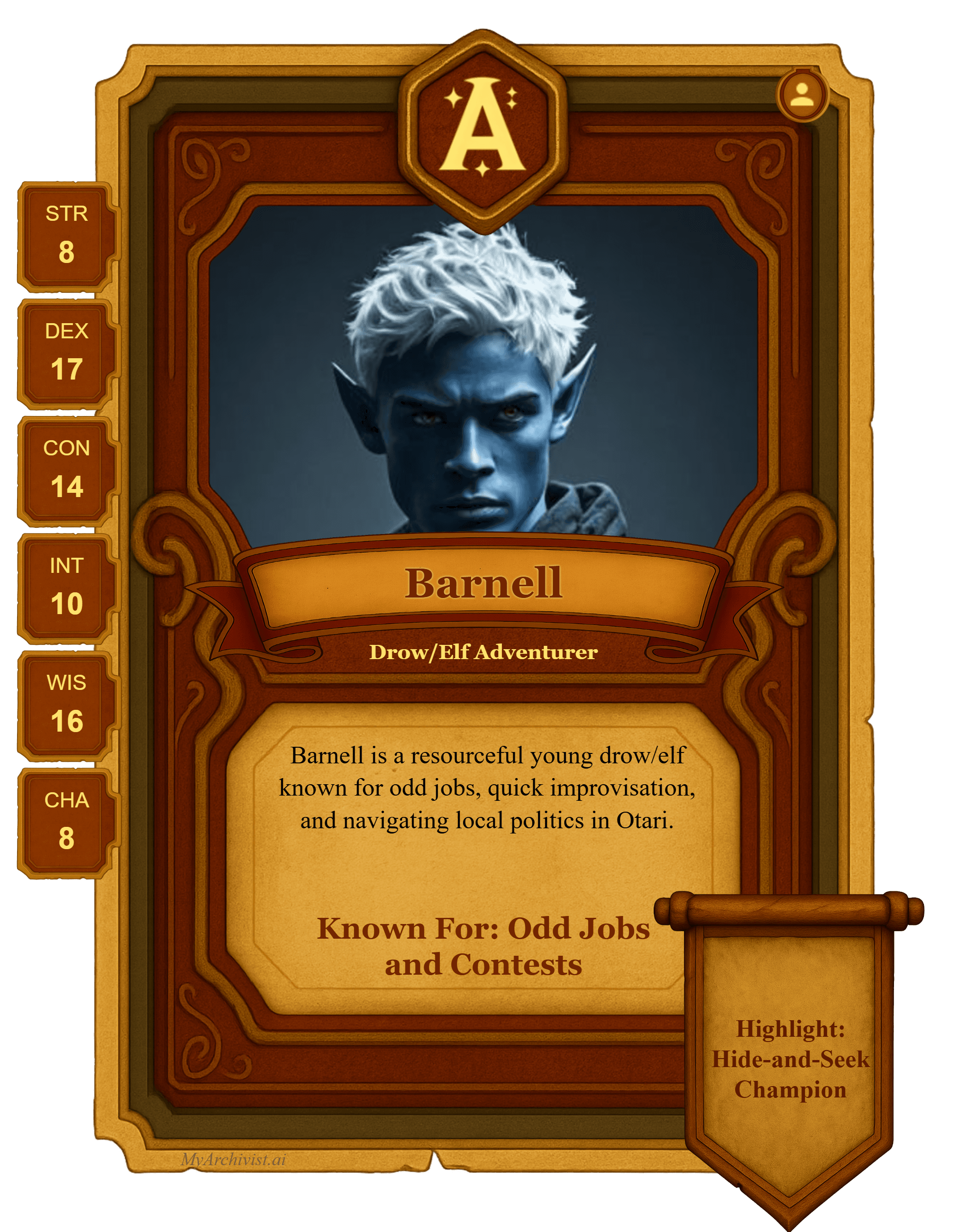 Barnell trading card - Character from Abomination Vaults - Roll for Tangents (Saturday)