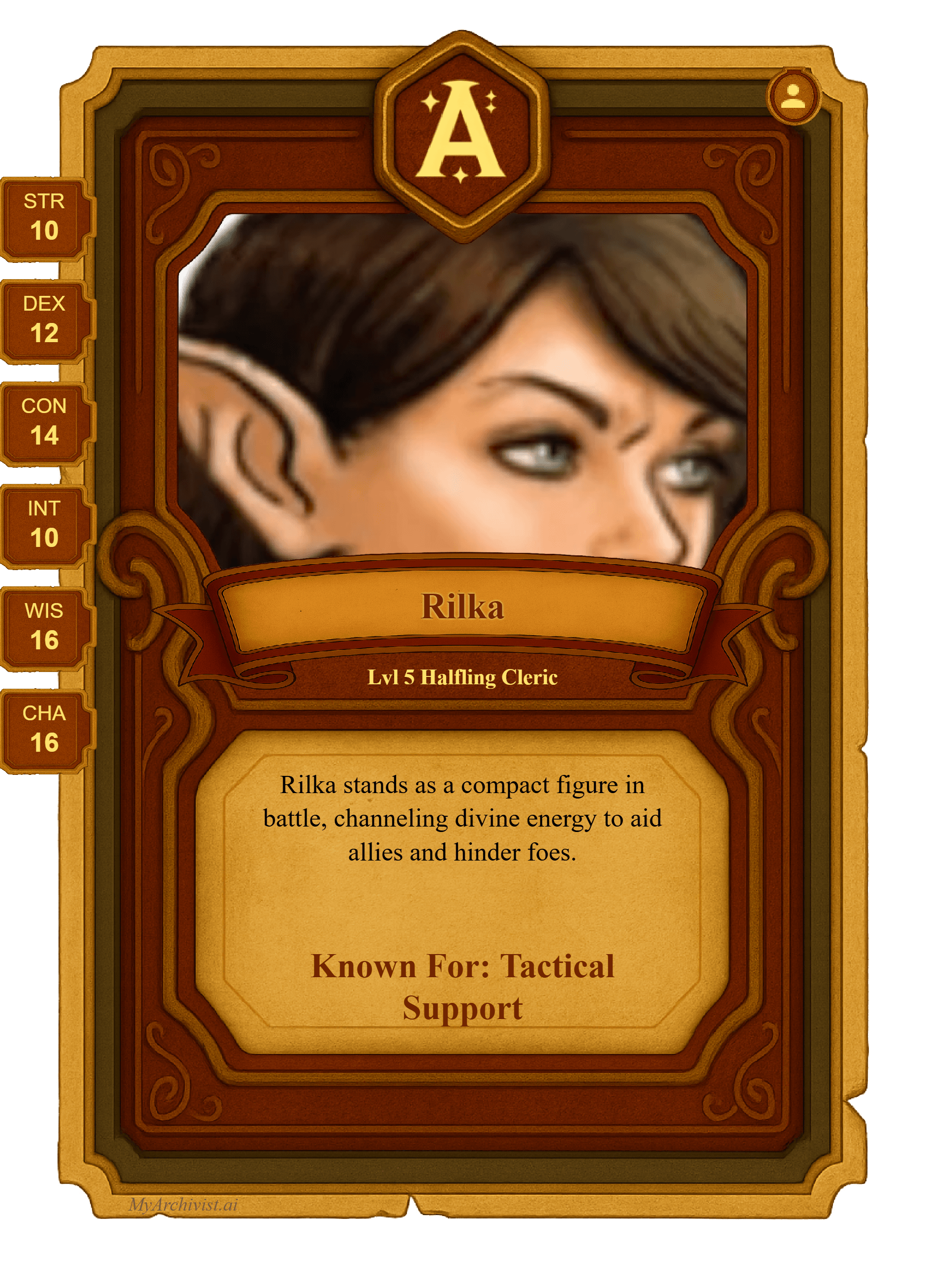 Rilka trading card - Character from My First Campaign