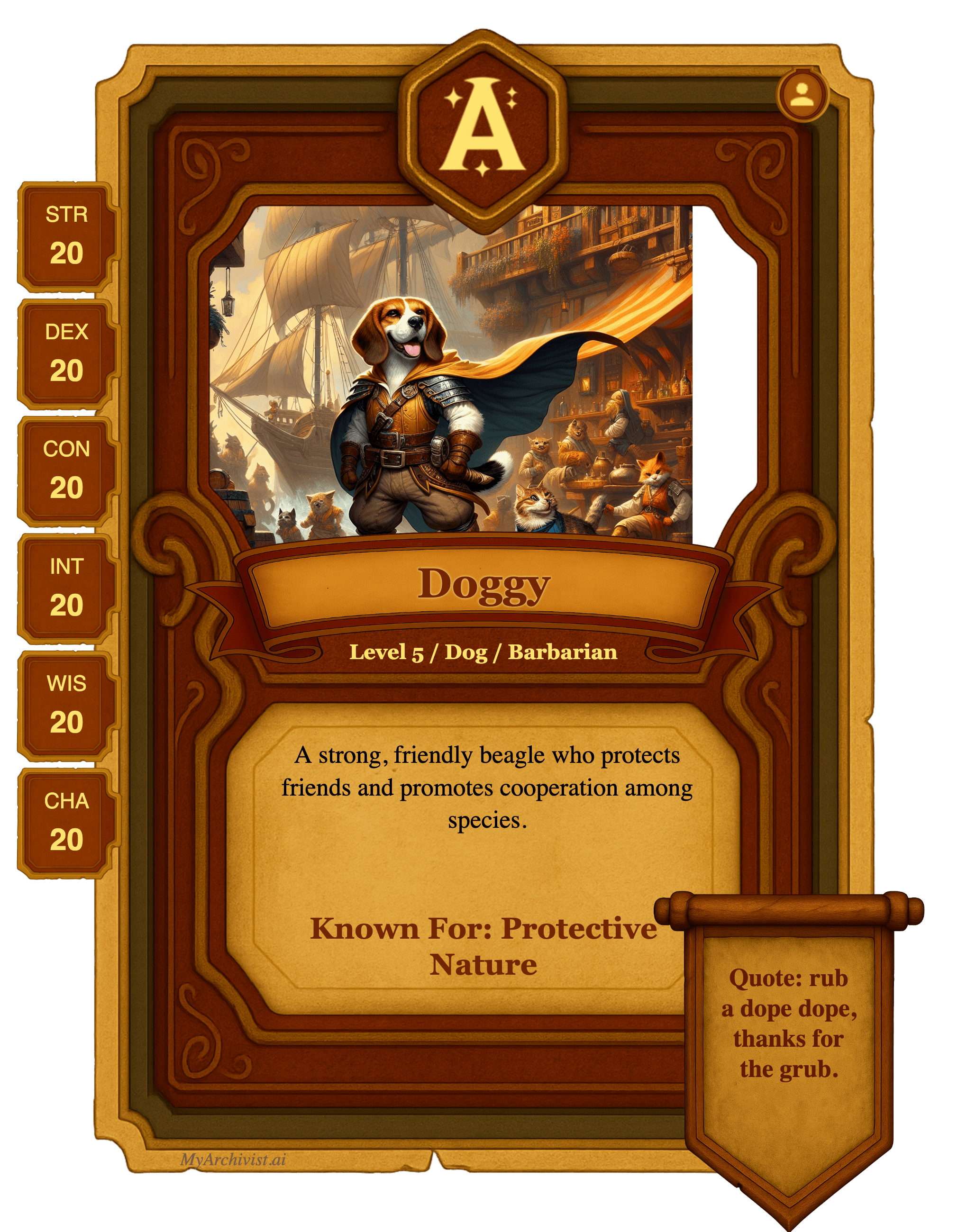 Doggy trading card - Character from Animal Adventure - Secrets of Gullet Cove