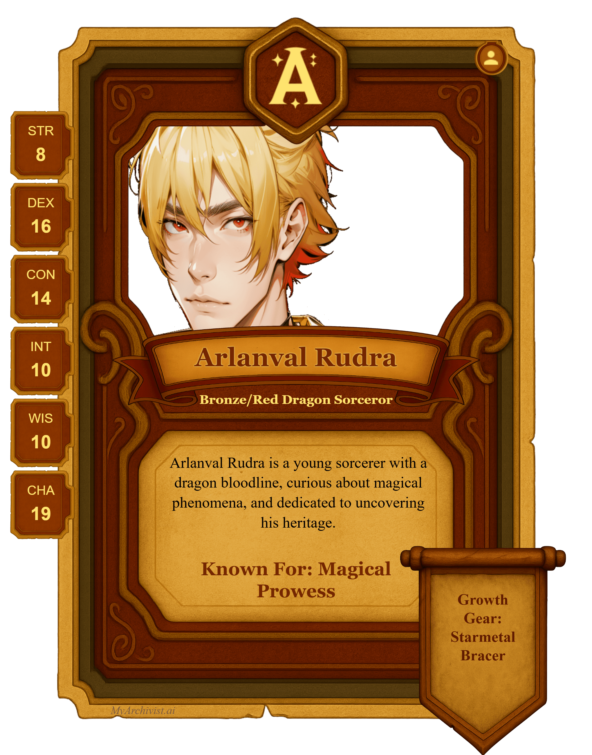 Arlanval Rudra trading card - Character from Baraneth: The Dawnforged