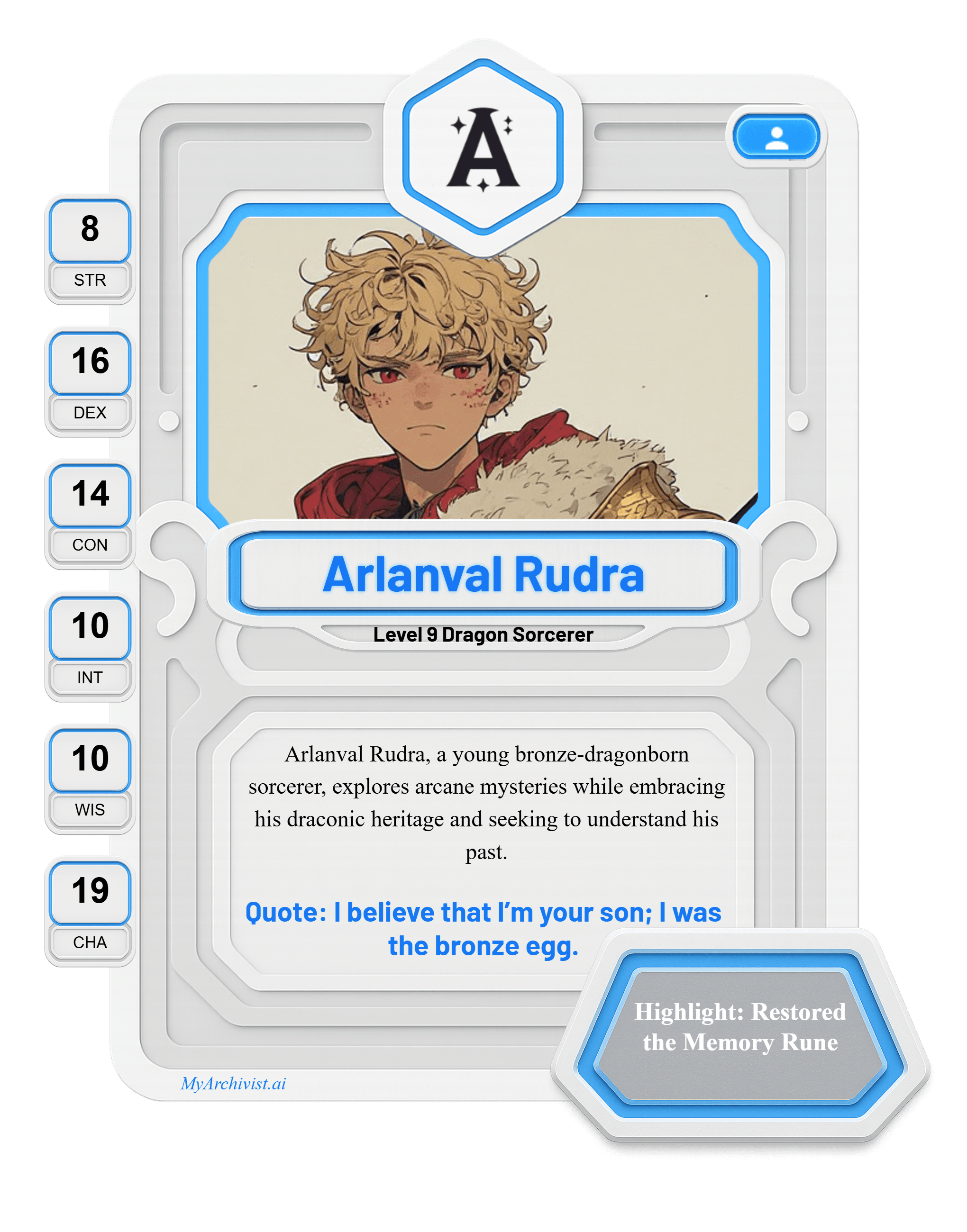 Arlanval Rudra trading card - Character from Baraneth: The Dawnforged