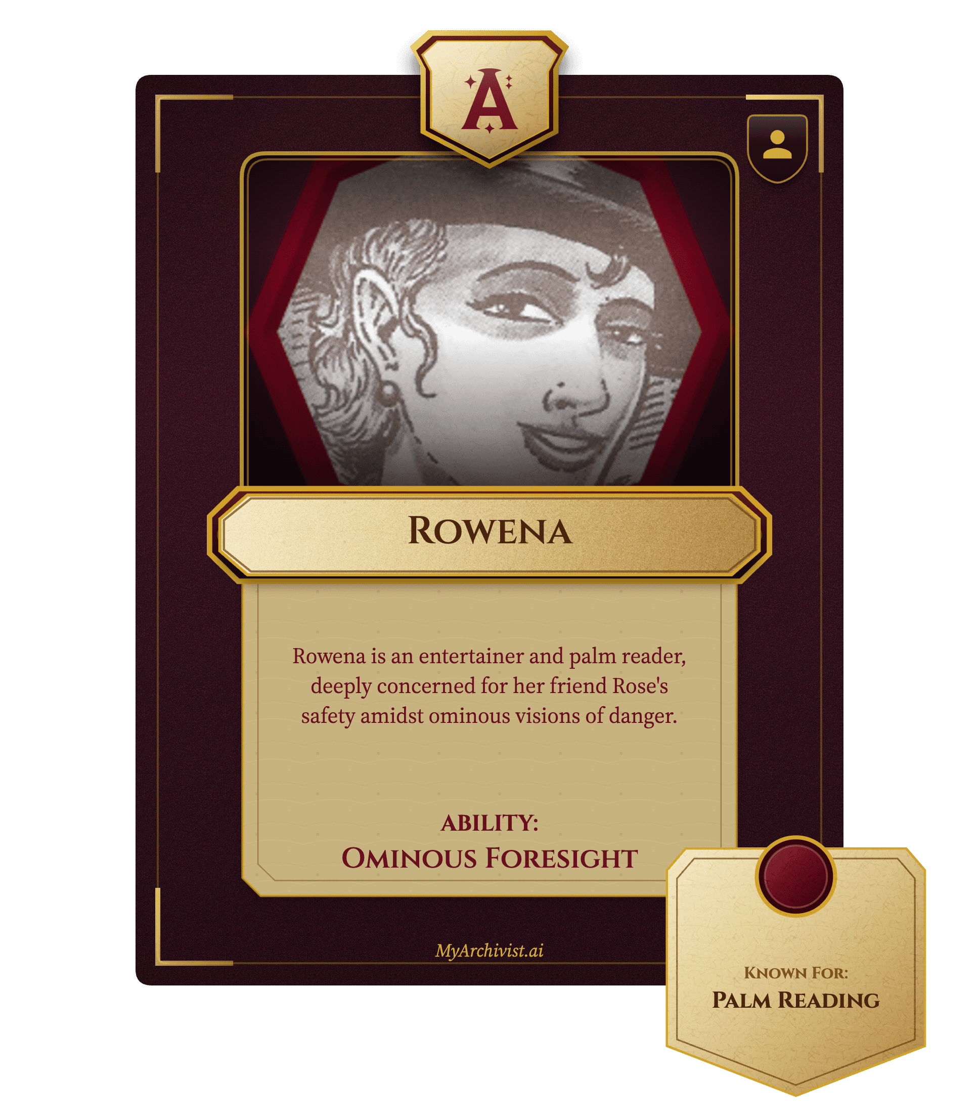 Rowena trading card - Character from Death in Luxor