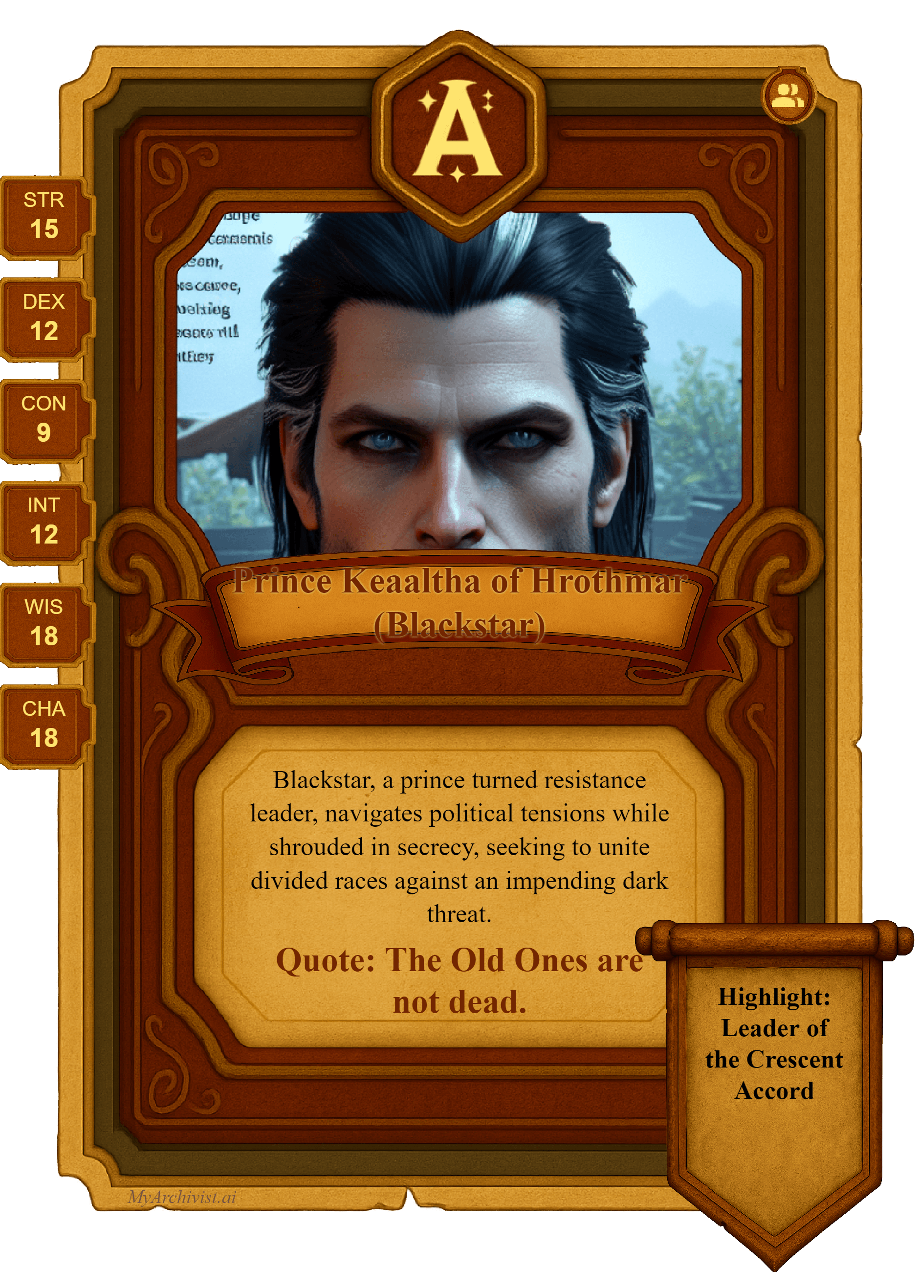 Prince Keaaltha trading card - Character from Crysinthia