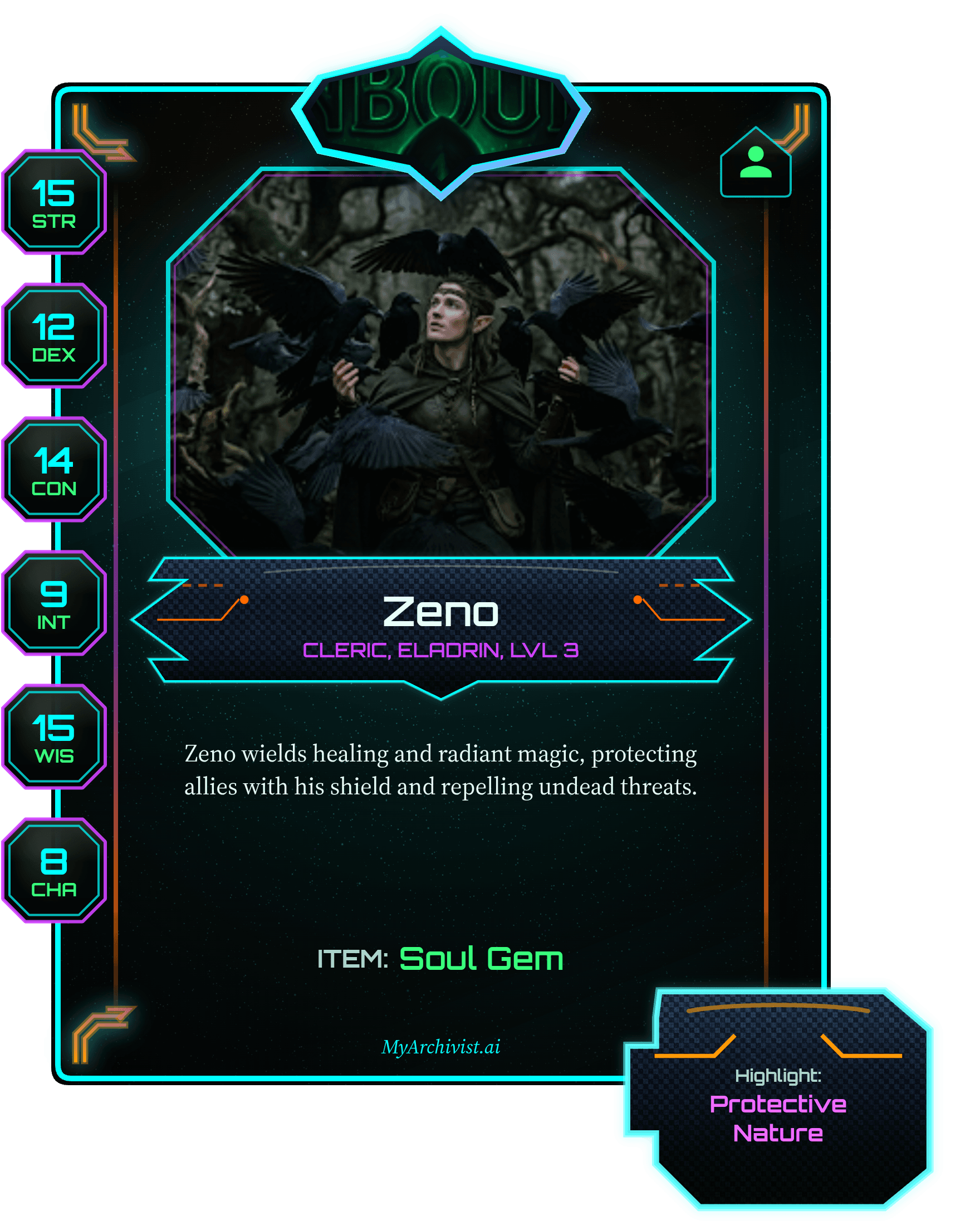 Zeno trading card - Character from Forgotten Realms Unbound