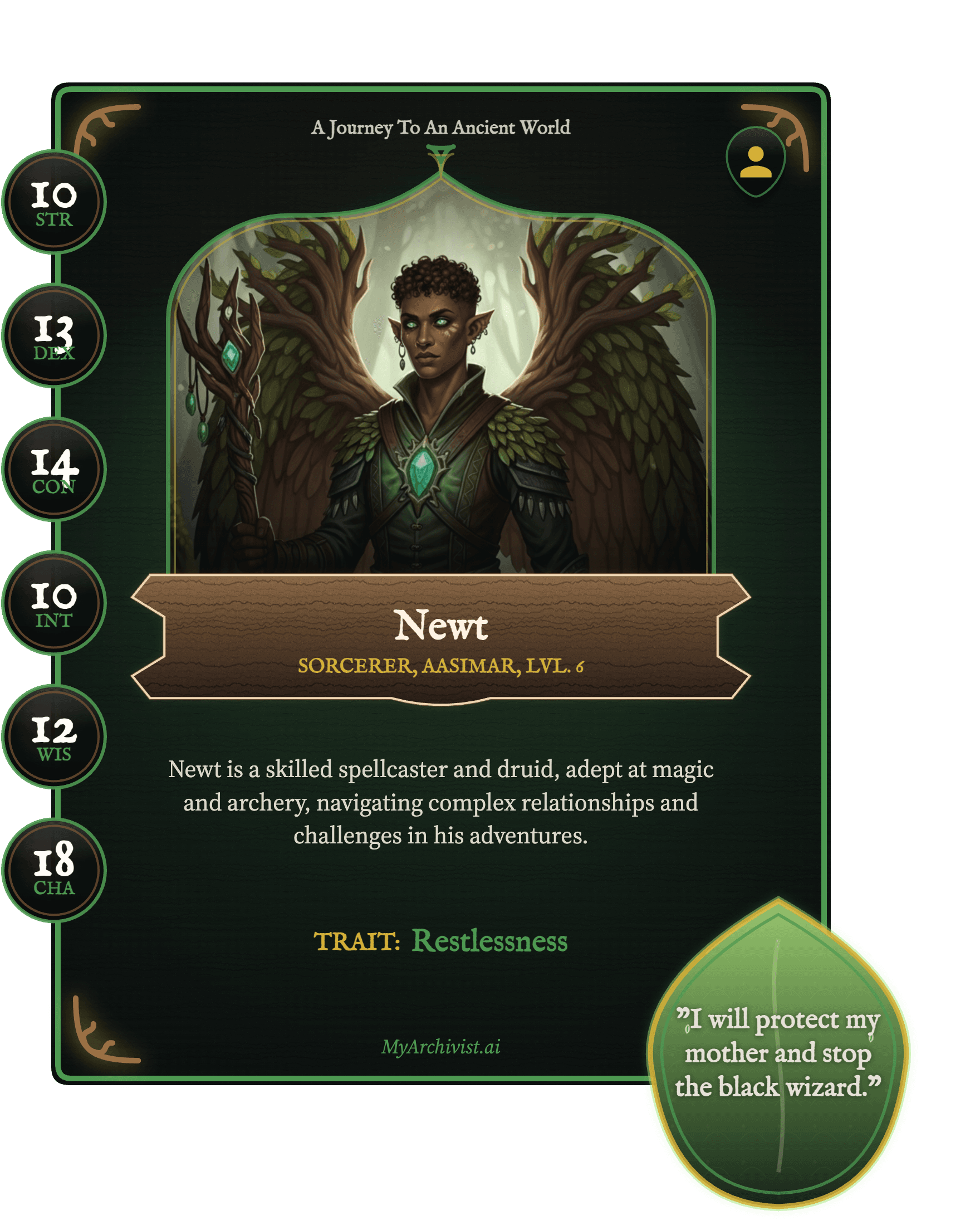 Newt trading card - Character from A Journey To An Ancient World