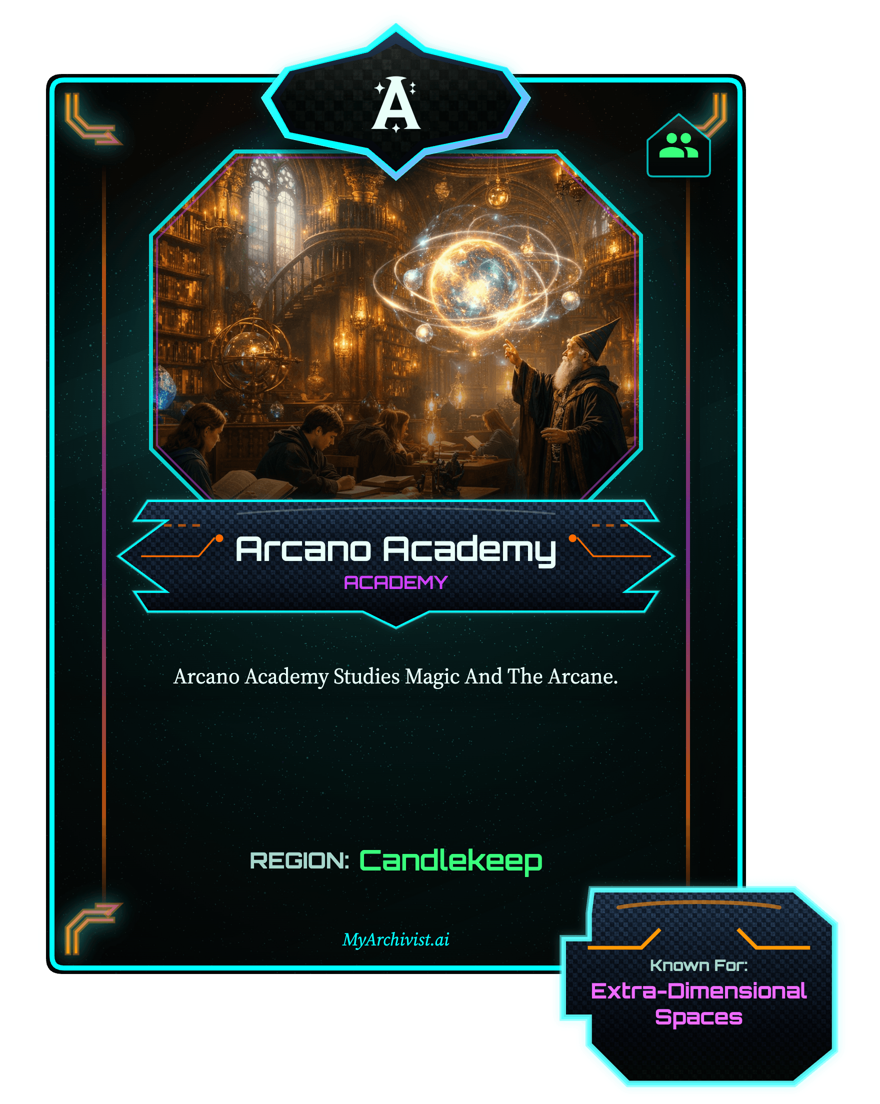 Arcano Academy trading card - Faction from Quest-o-Nomicon