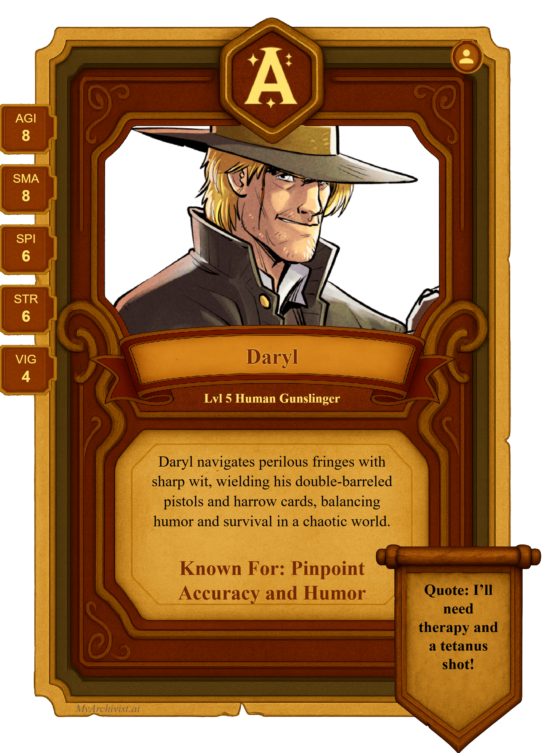 Daryl trading card - Character from Strange Aeons