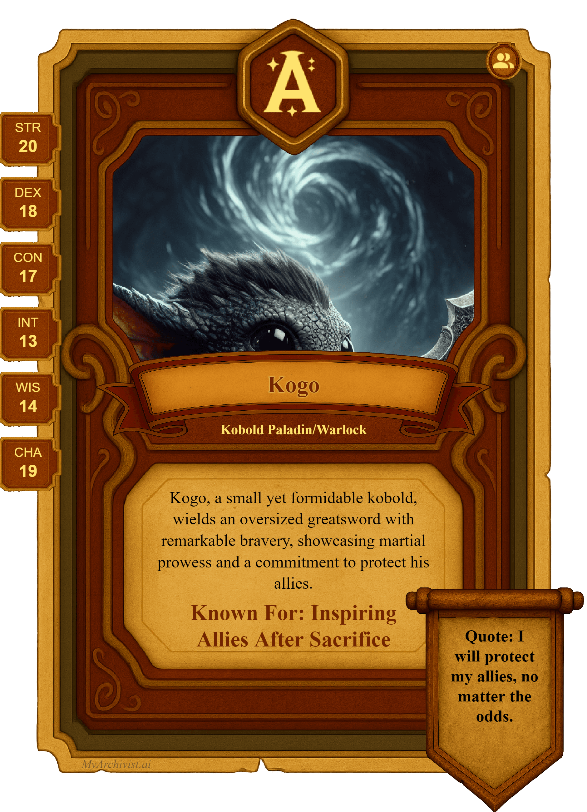 Kogo trading card - Character from Crysinthia
