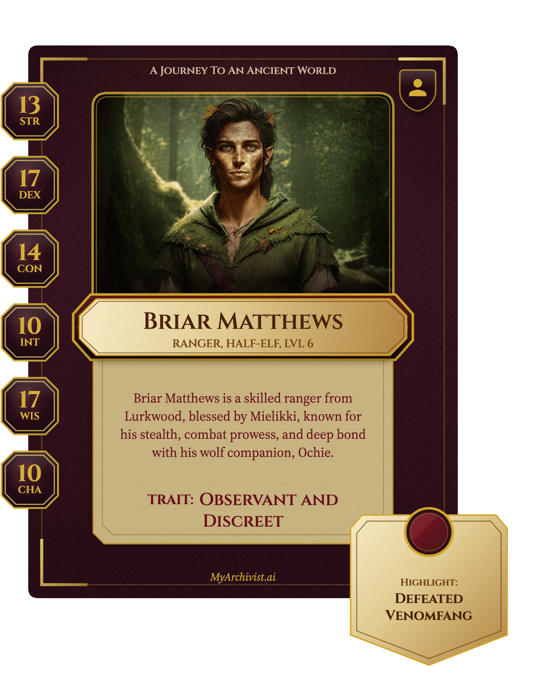 Briar Matthews trading card - Character from A Journey To An Ancient World