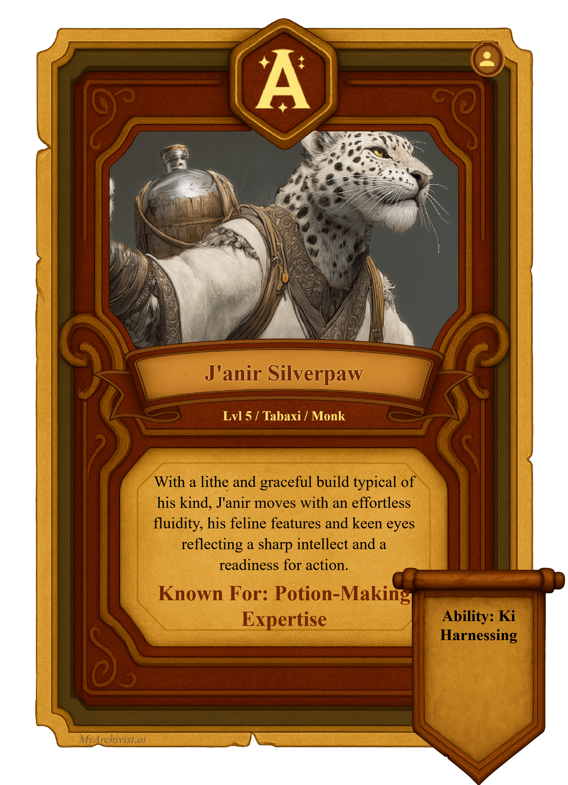 J'anir Silverpaw trading card - Character from The Forgotten Graveyard