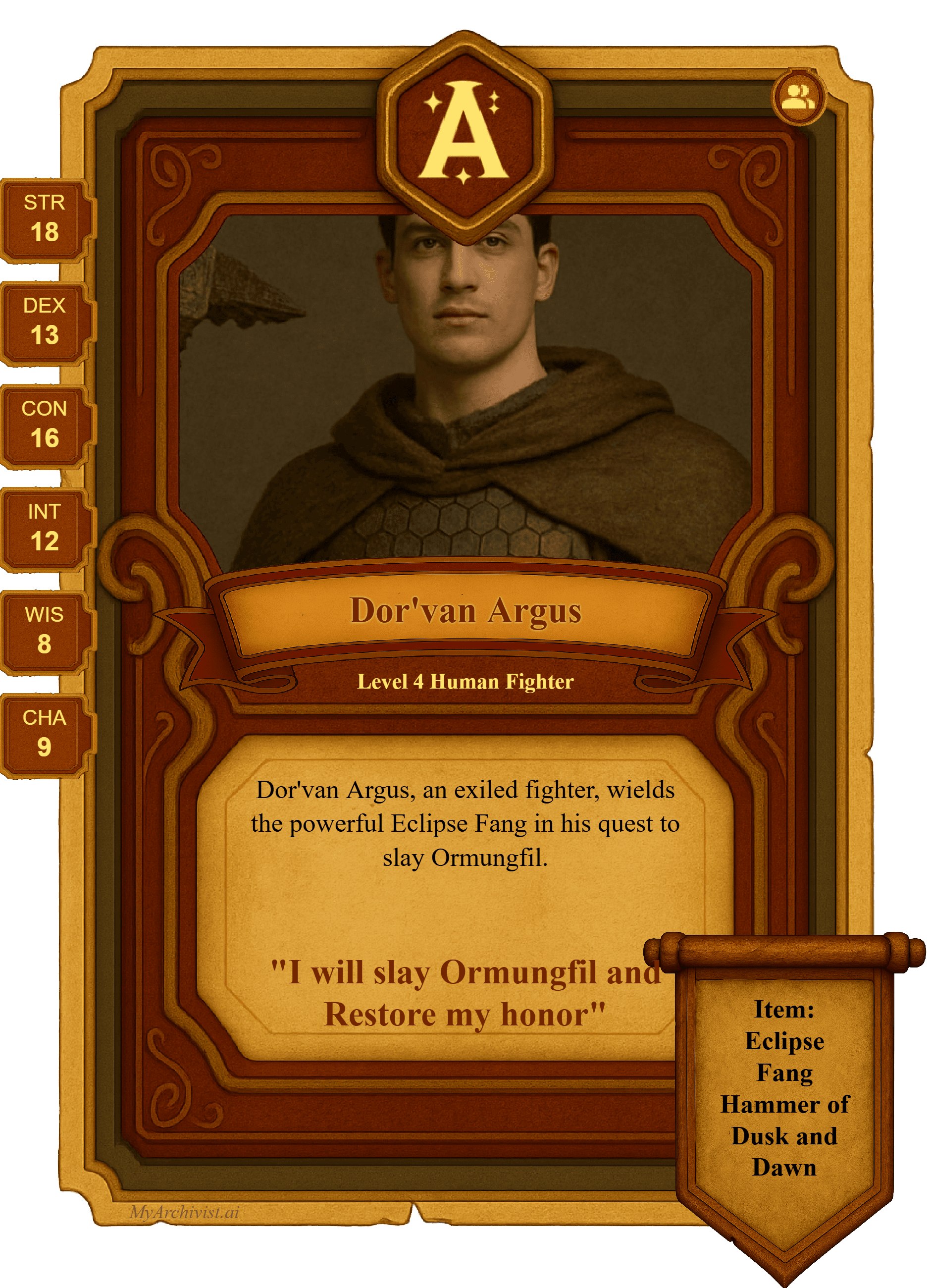 Dor'van Argus trading card - Character from The Womb of Unseen Fire