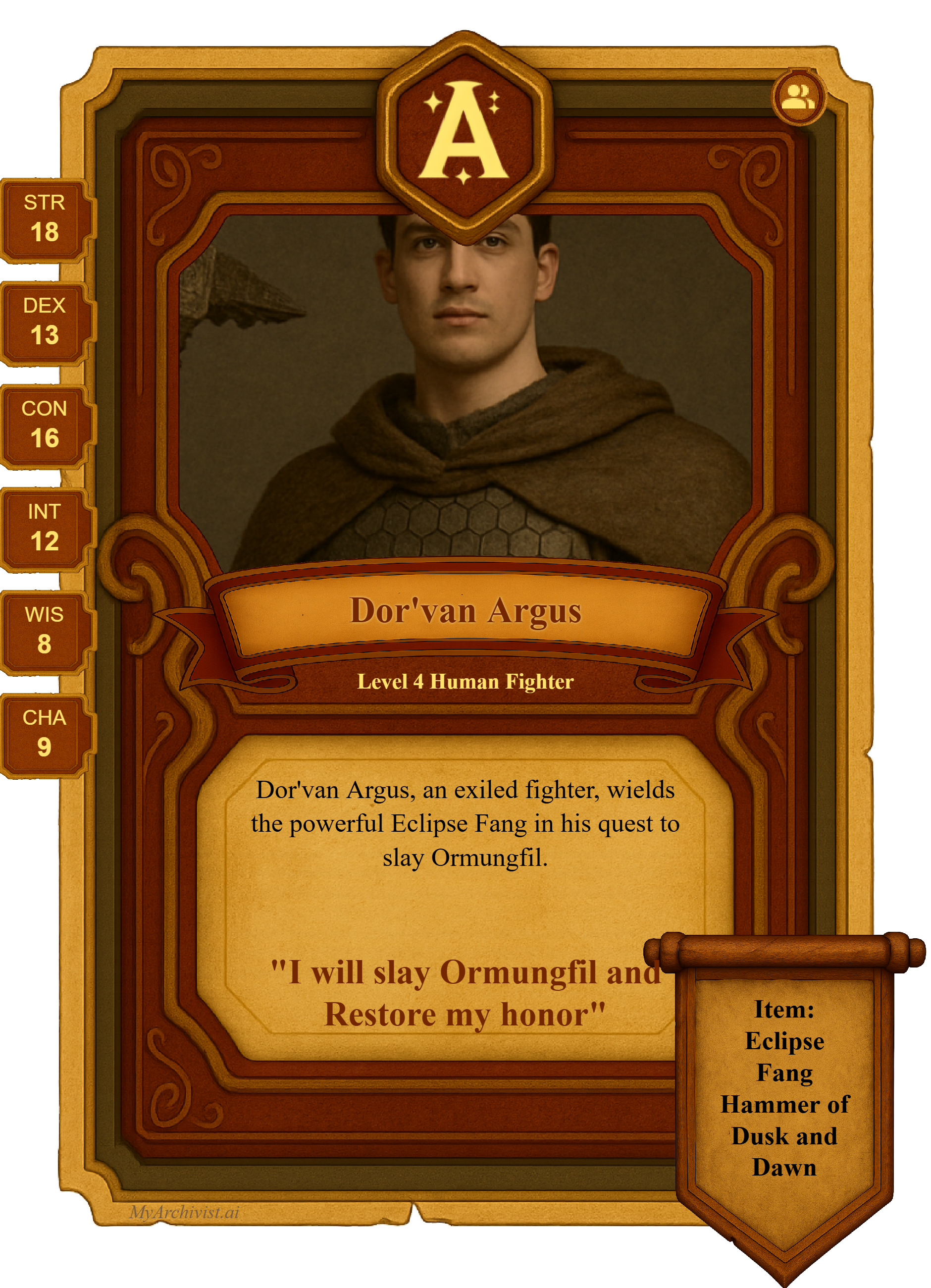 Dor'van Argus trading card - Character from The Womb of Unseen Fire