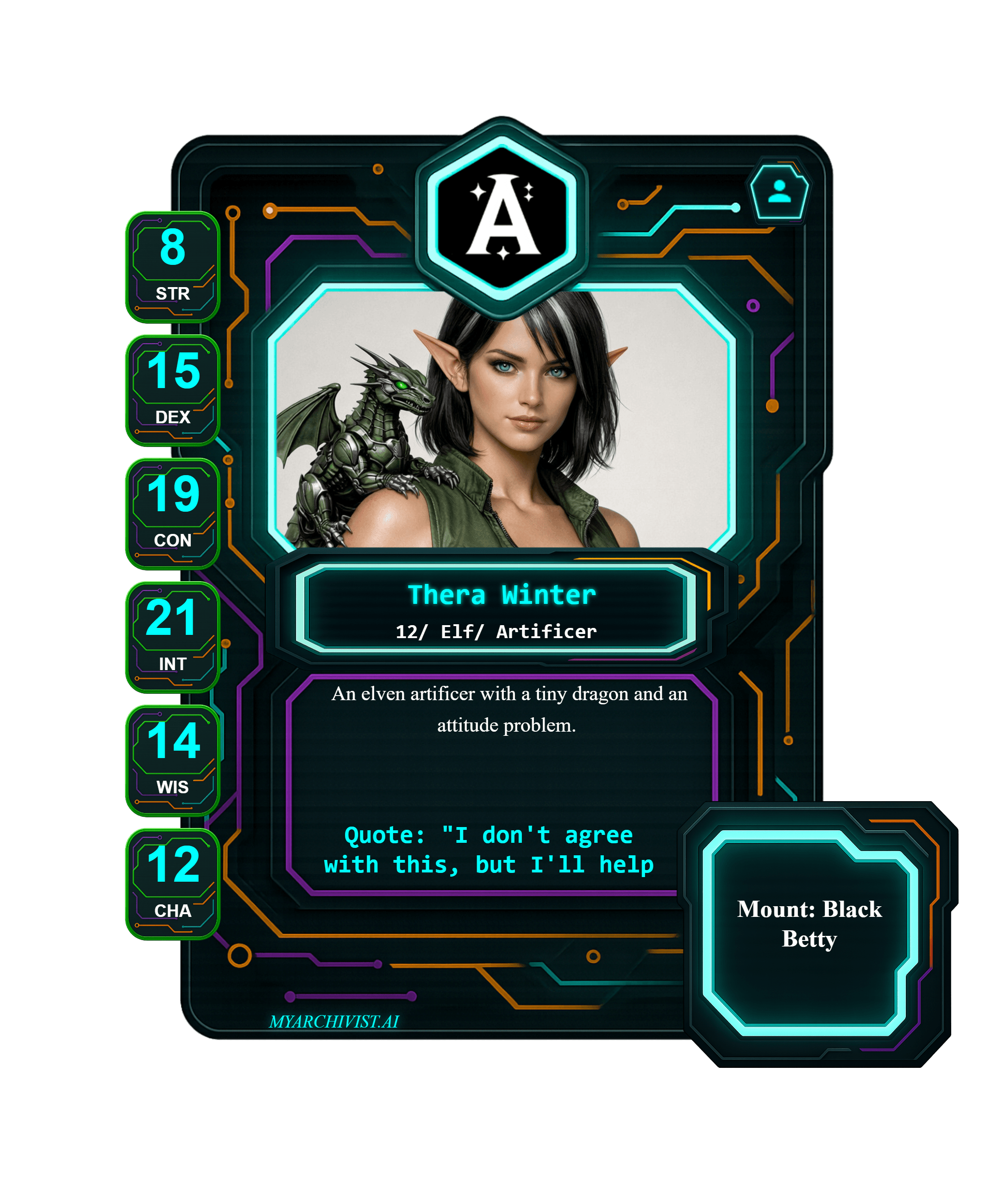 Thera Winter trading card - Character from Descent into Avernus: Ballad of the Splandel V