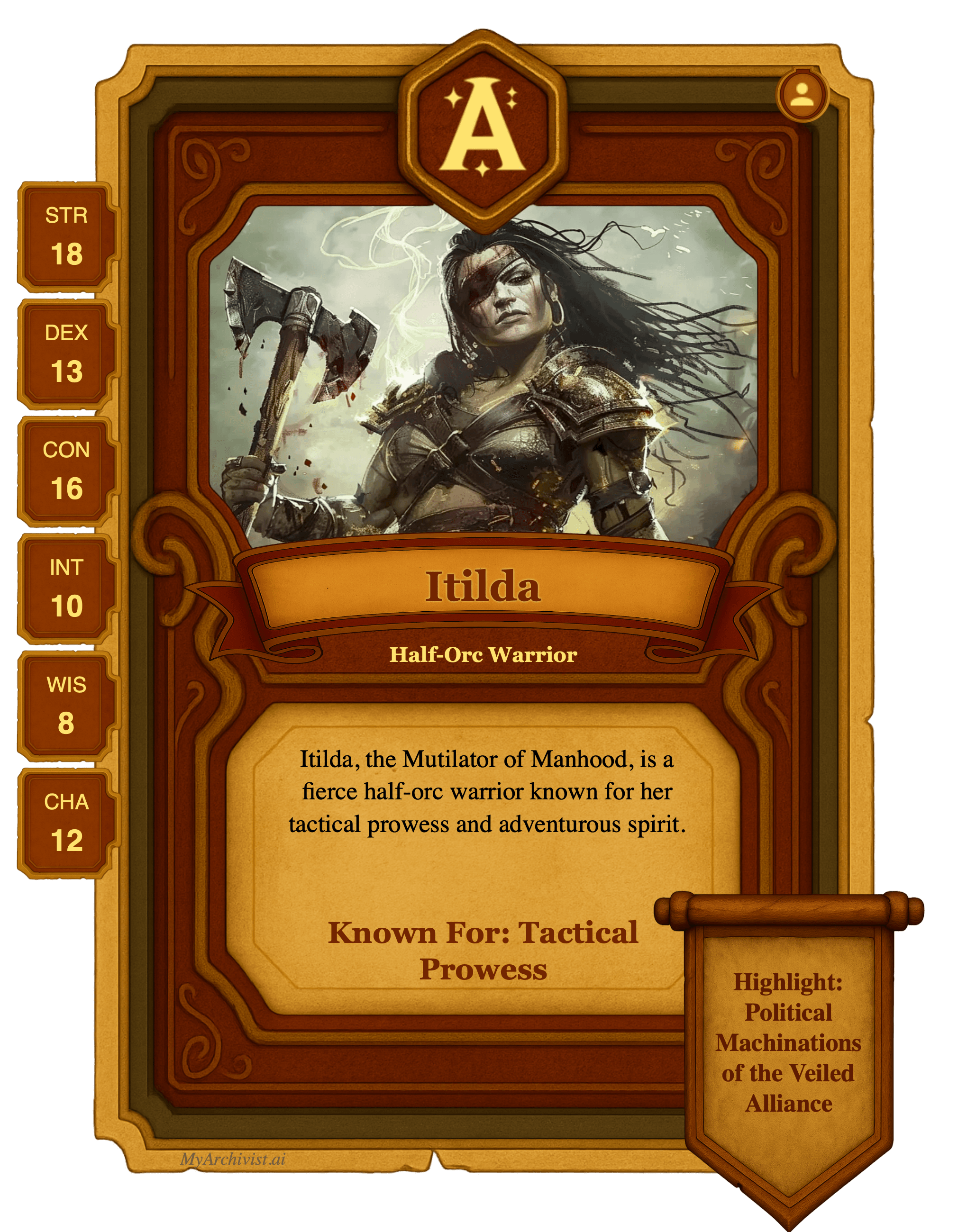 Itilda trading card - Character from Emerald Dreams of Yesterday's Suns