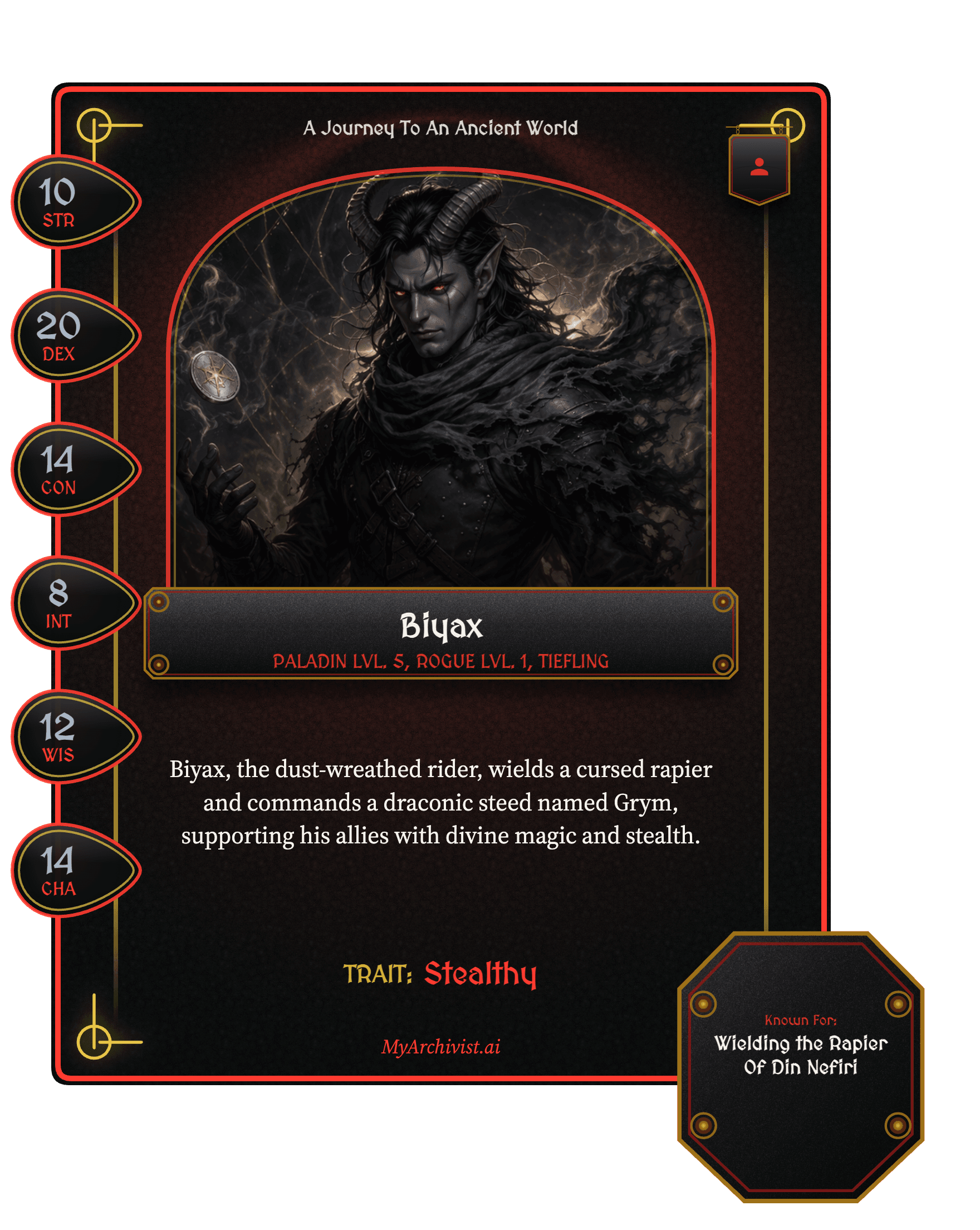 Biyax trading card - Character from A Journey To An Ancient World