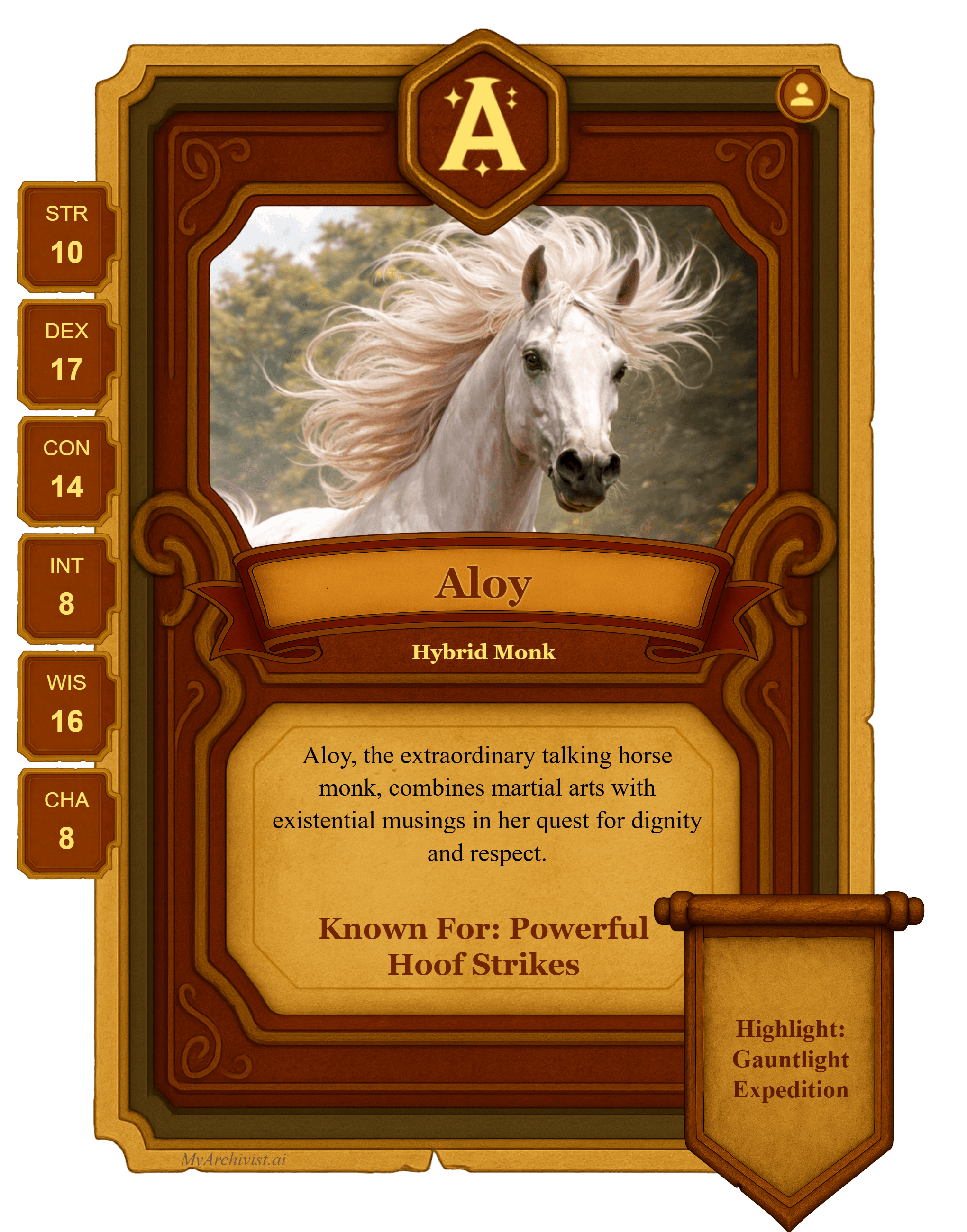 Aloy trading card - Character from Abomination Vaults - Roll for Tangents (Sunday)
