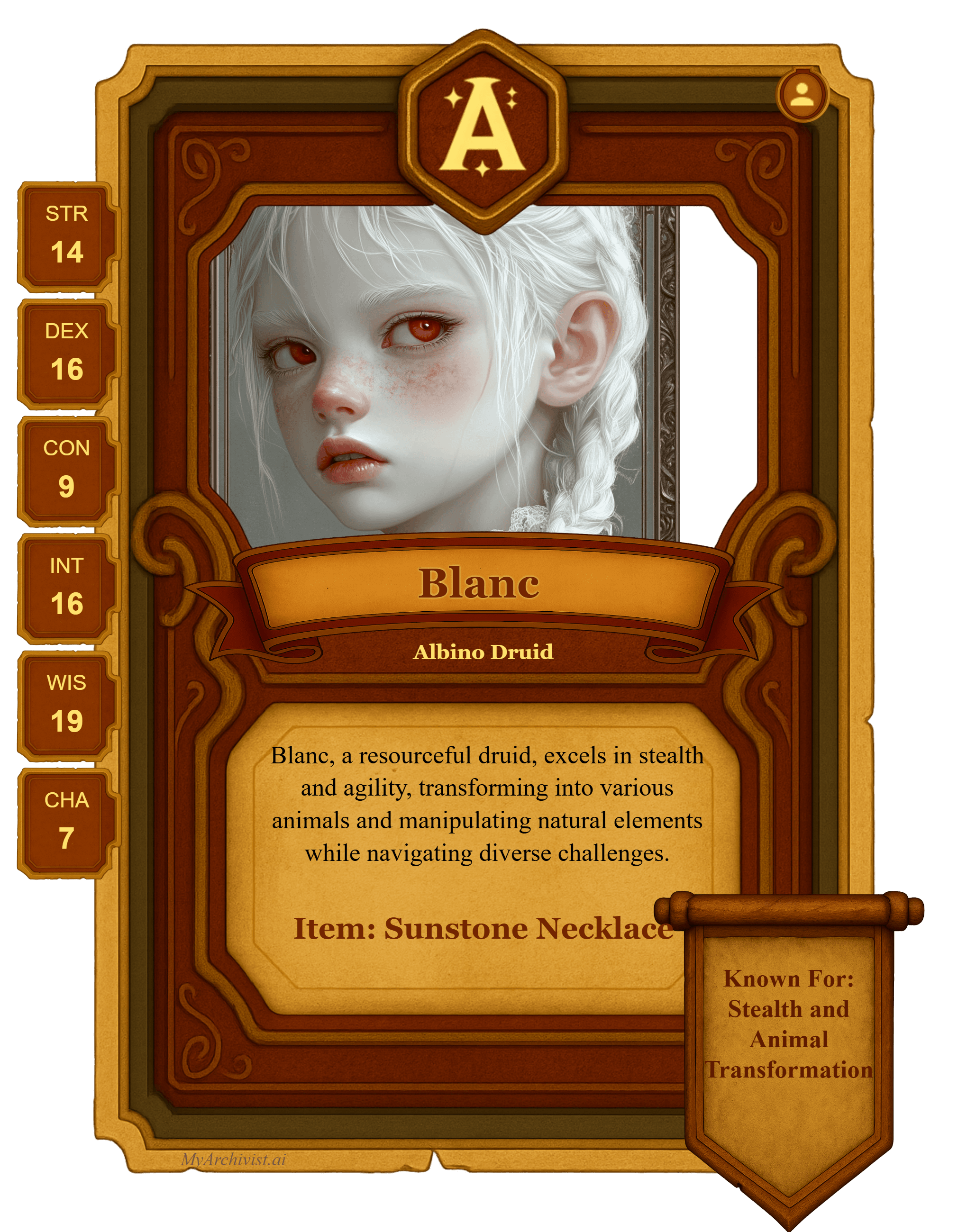 Blanc trading card - Character from Neverborn