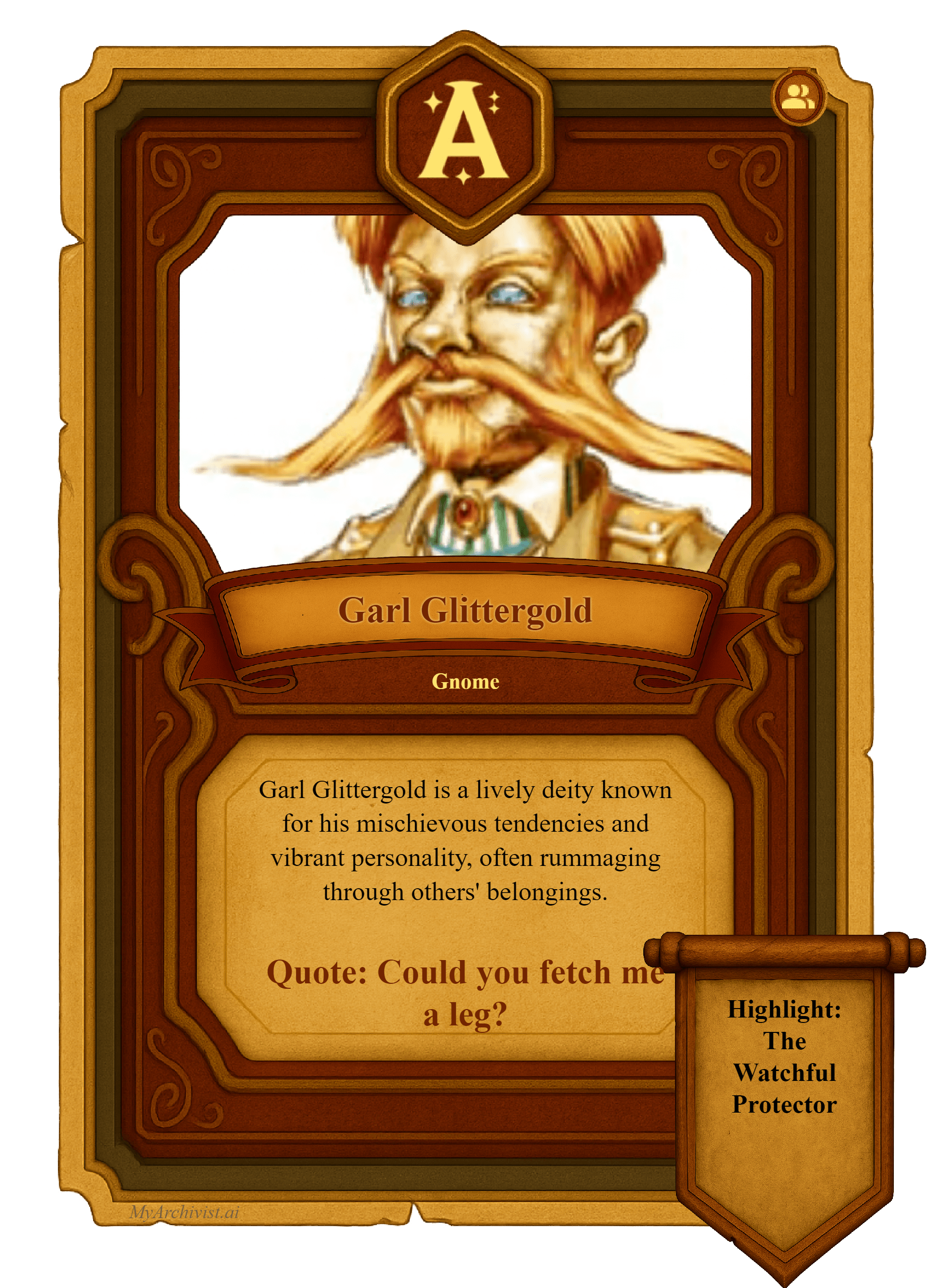 Garl Glittergold Glittergold trading card - Character from Crysinthia