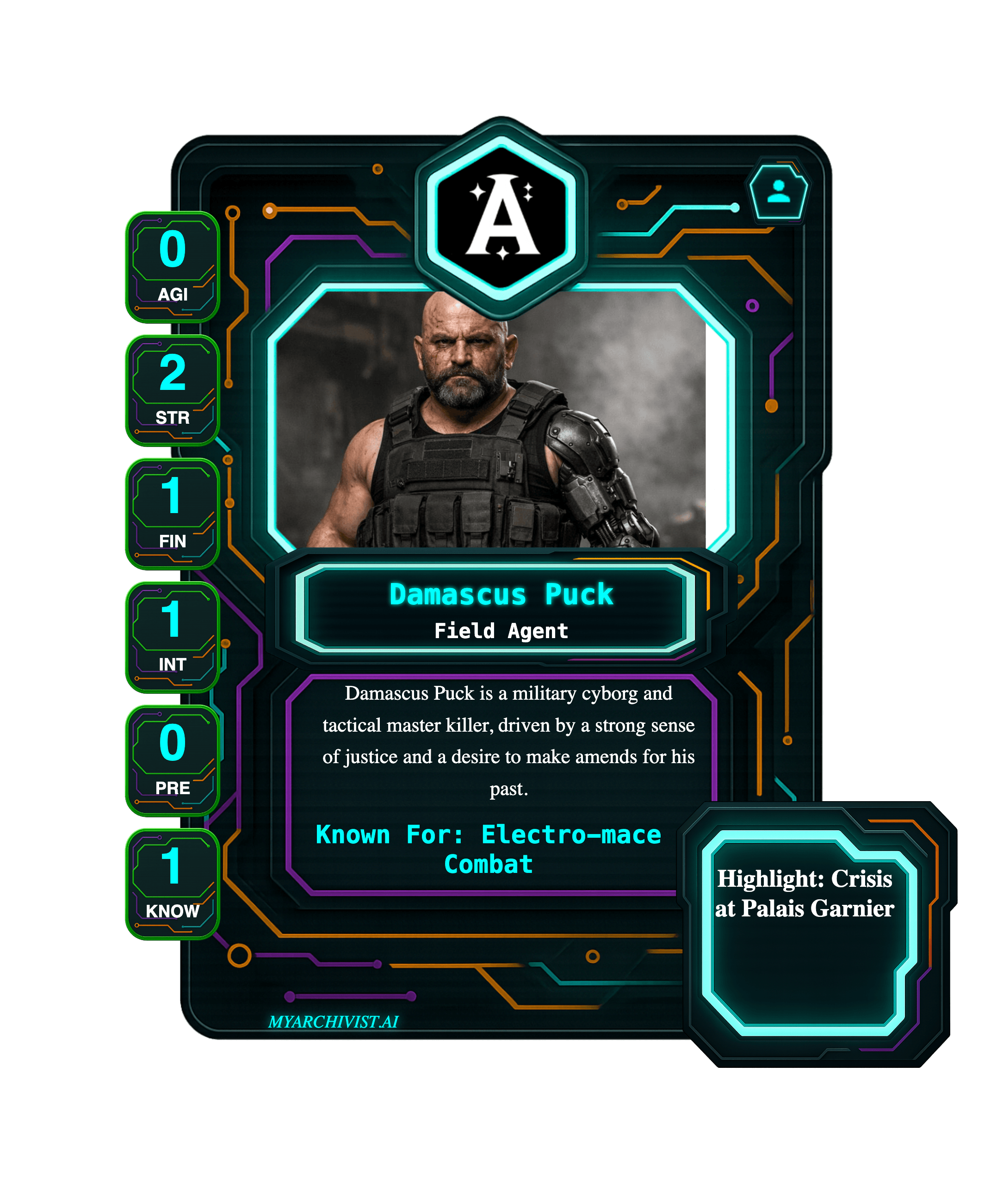 Damascus Puck, trading card - Character from Bureau of Dimensional Affairs - BETA