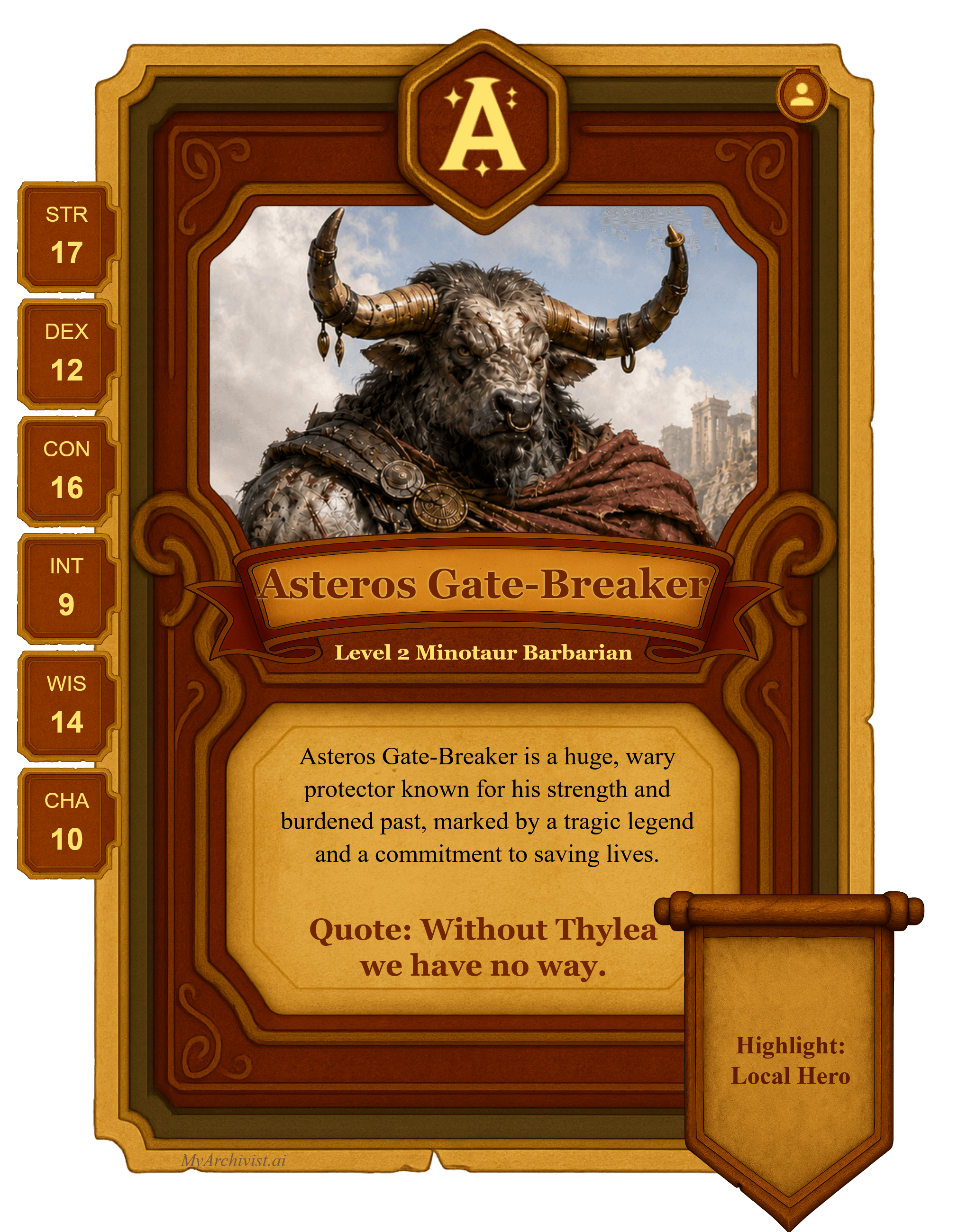 Asteros Gate-Breaker trading card - Character from Odyssey of the Dragonlords