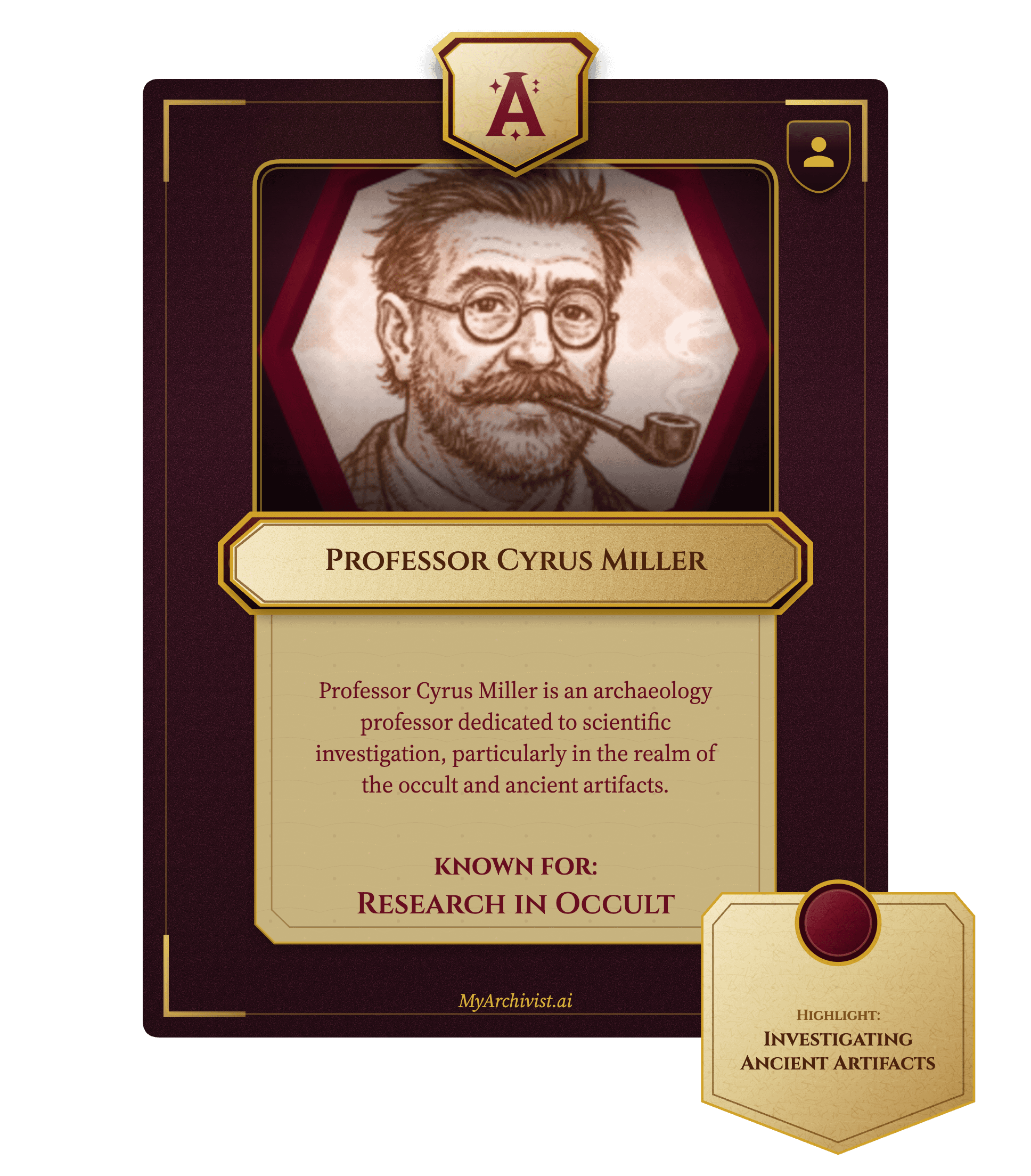 Professor Cyrus Miller trading card - Character from Death in Luxor