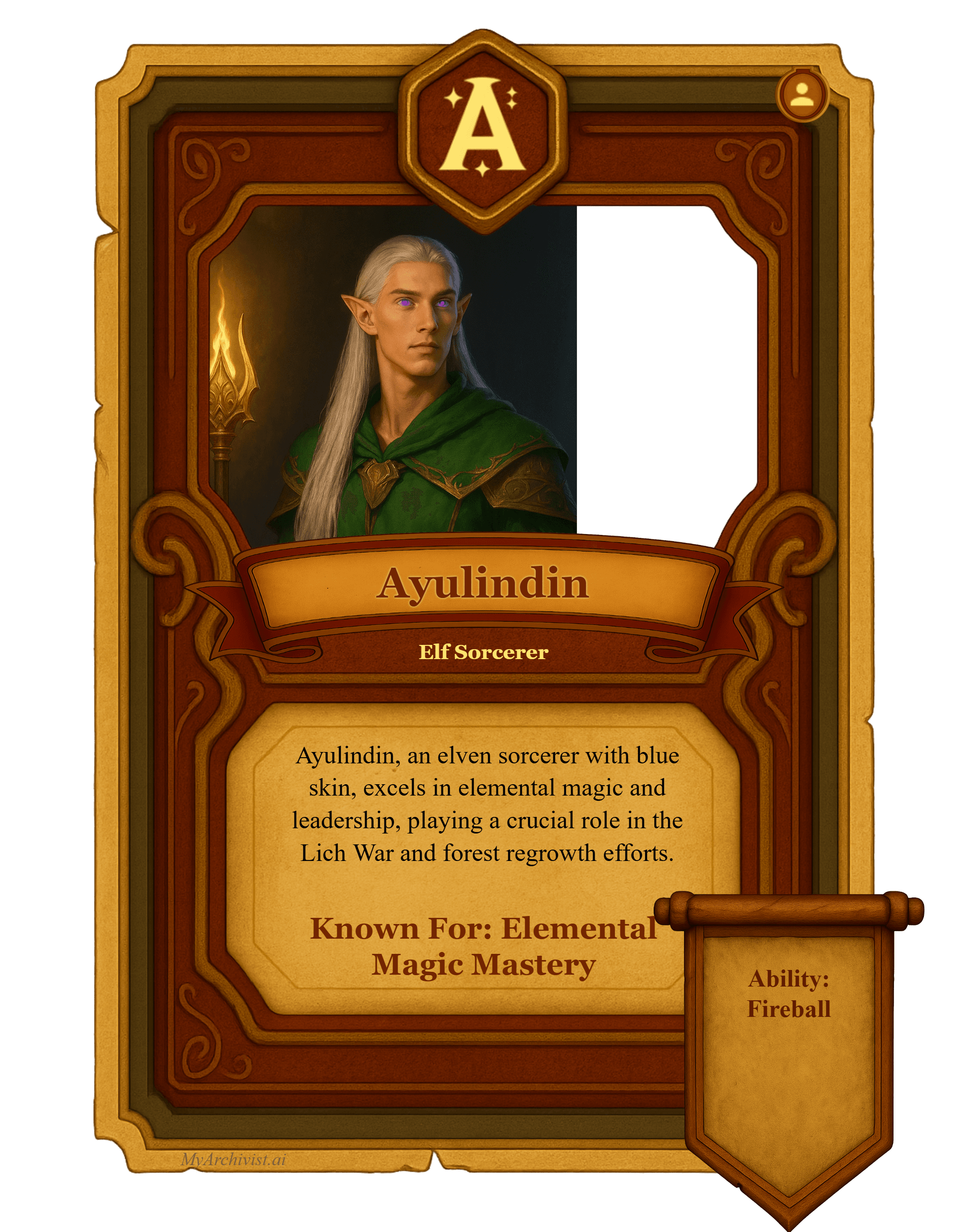 Ayulindin trading card - Character from War for Mythannor