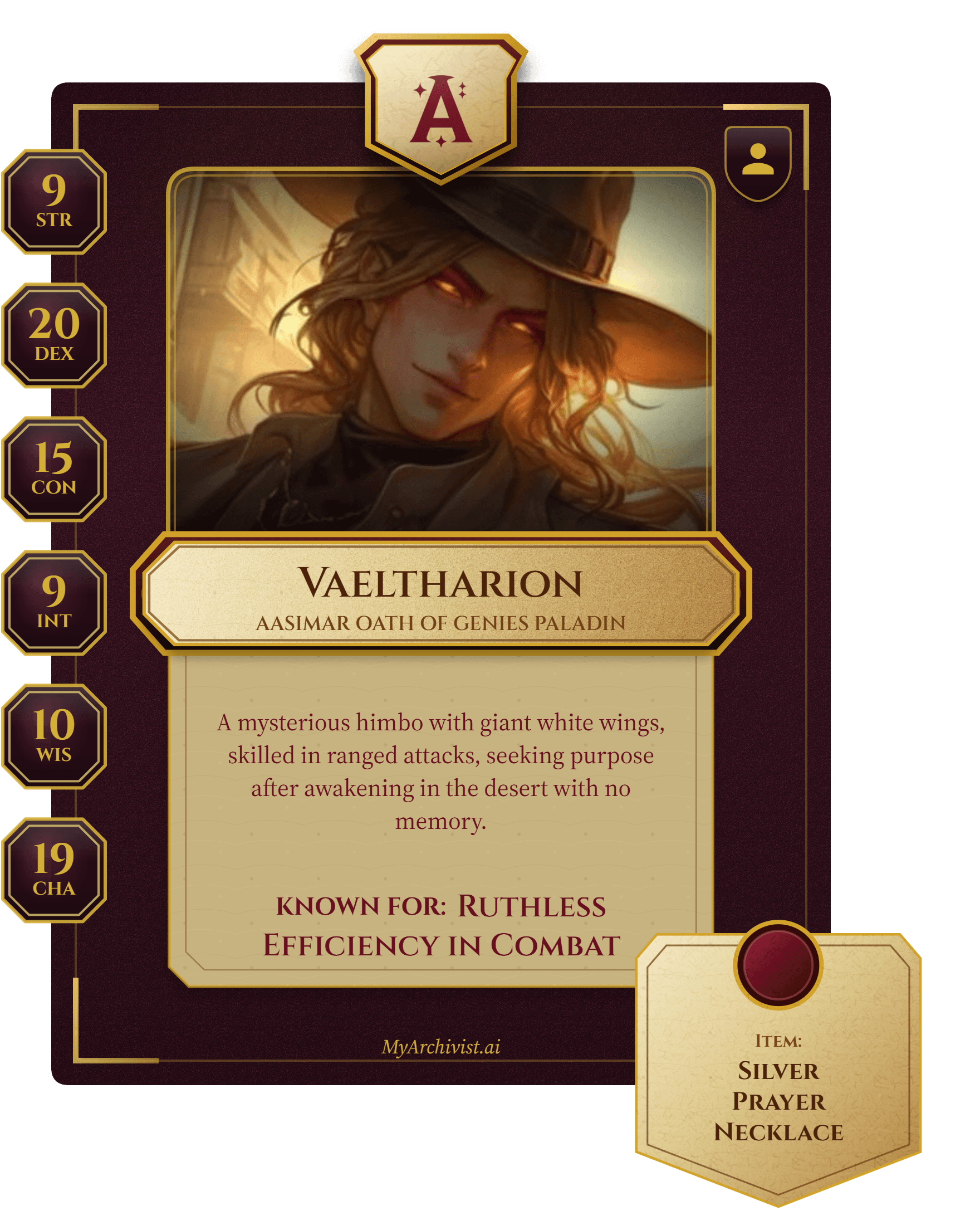 Vaeltharion trading card - Character from Dust & Gunsmoke