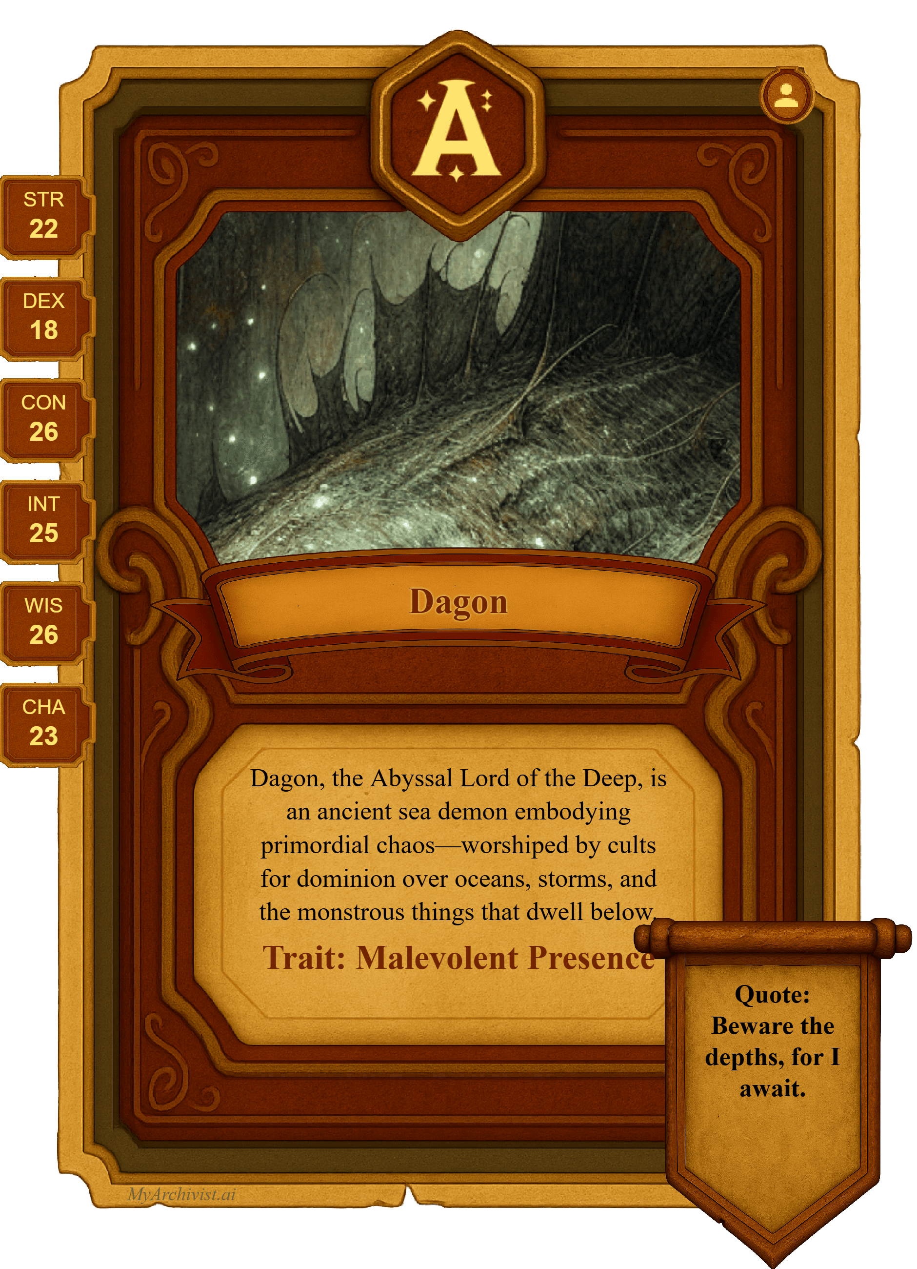 Dagon trading card - Character from Crysinthia