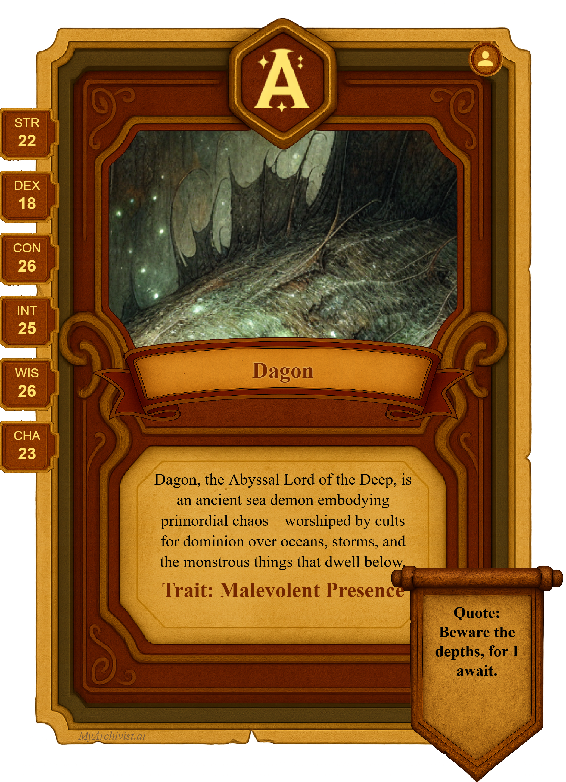 Dagon trading card - Character from Crysinthia