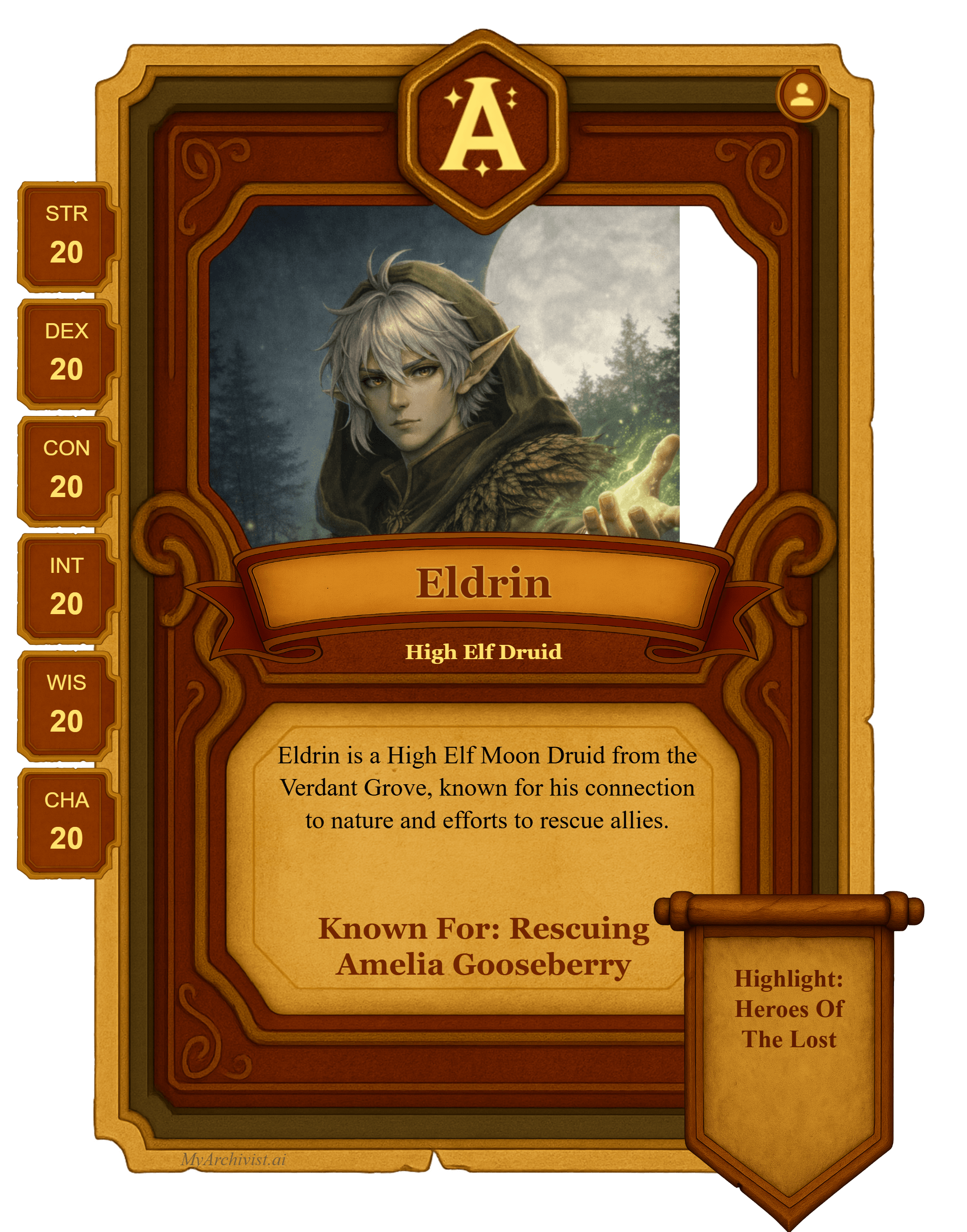 Eldrin trading card - Character from Scales of Tyranny