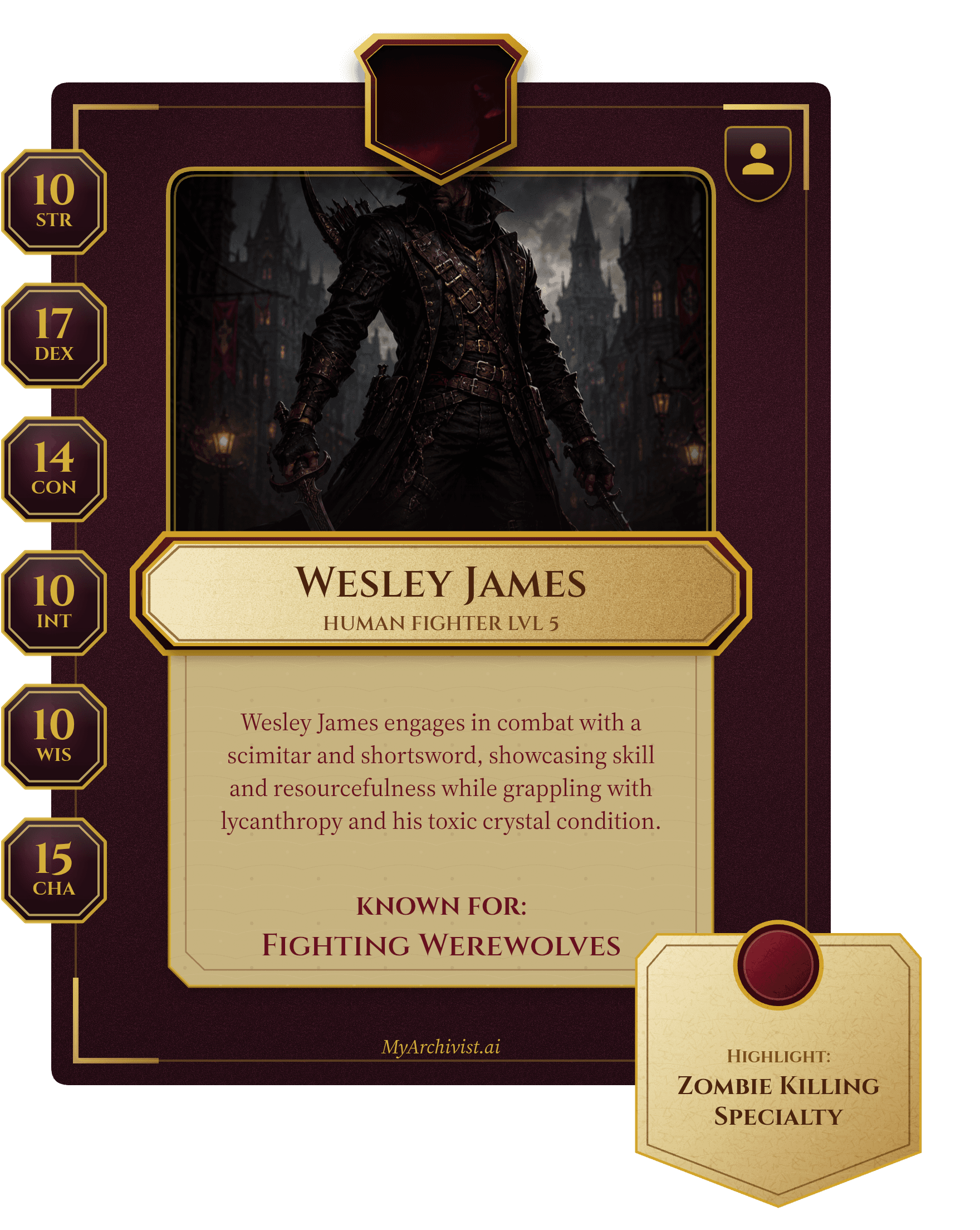 Wesley James trading card - Character from Ravenloft