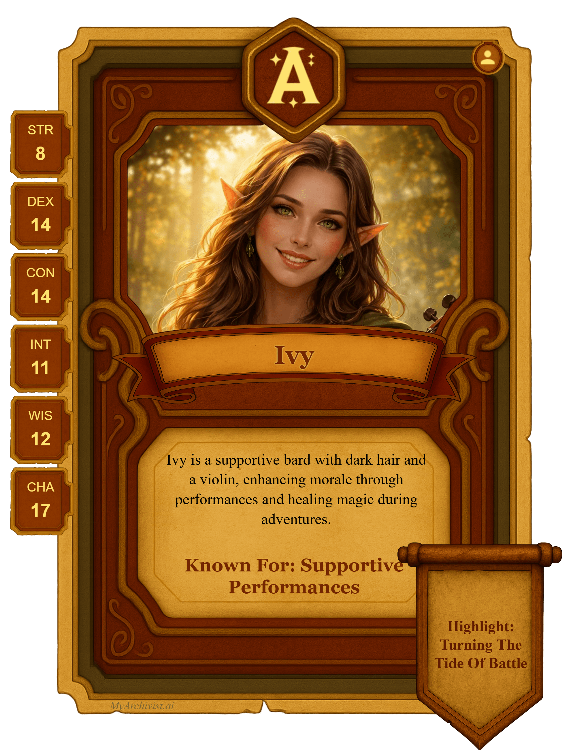 Ivy trading card - Character from Sleepies D&D