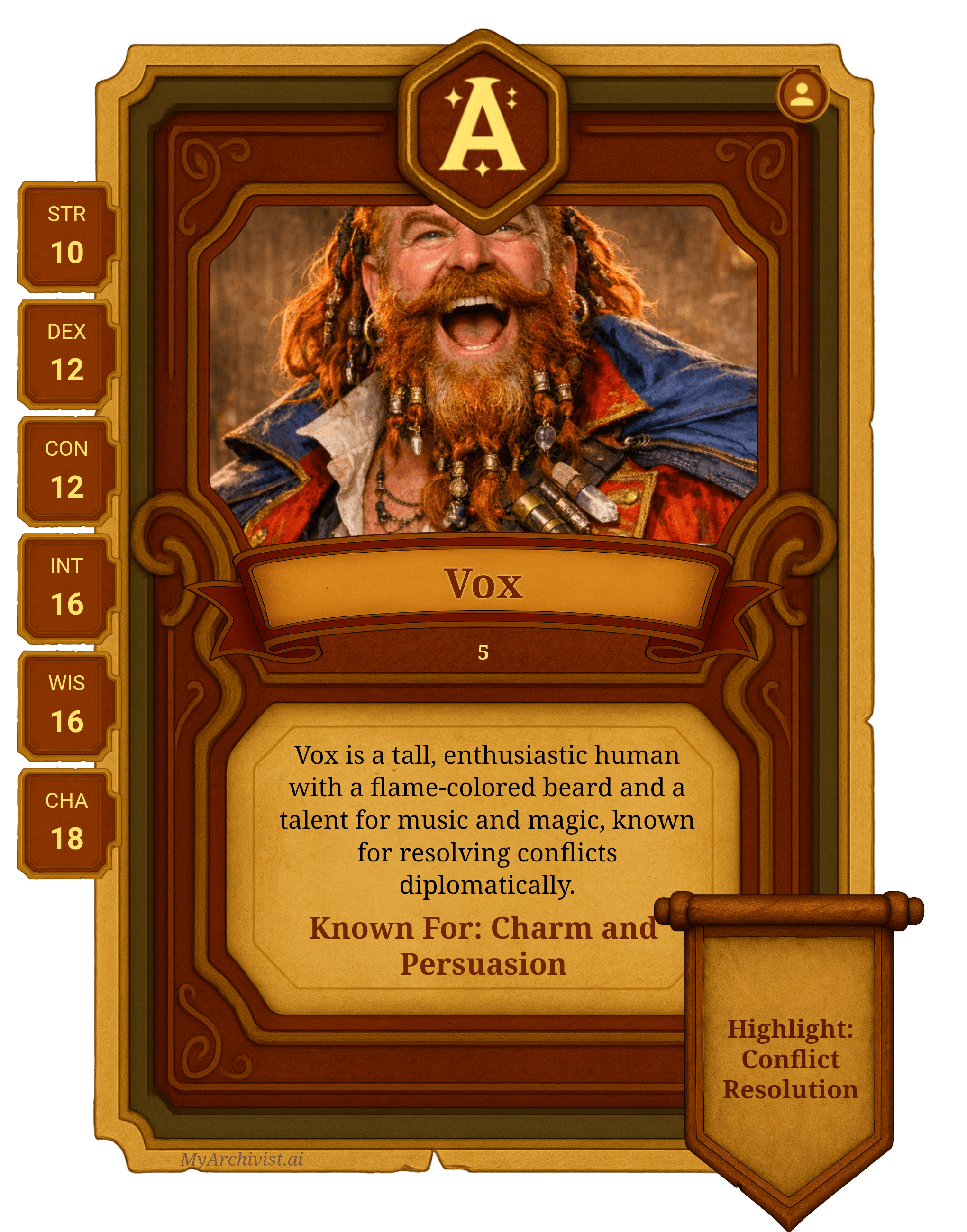 Vox trading card - Character from Dreaming in Desuvis