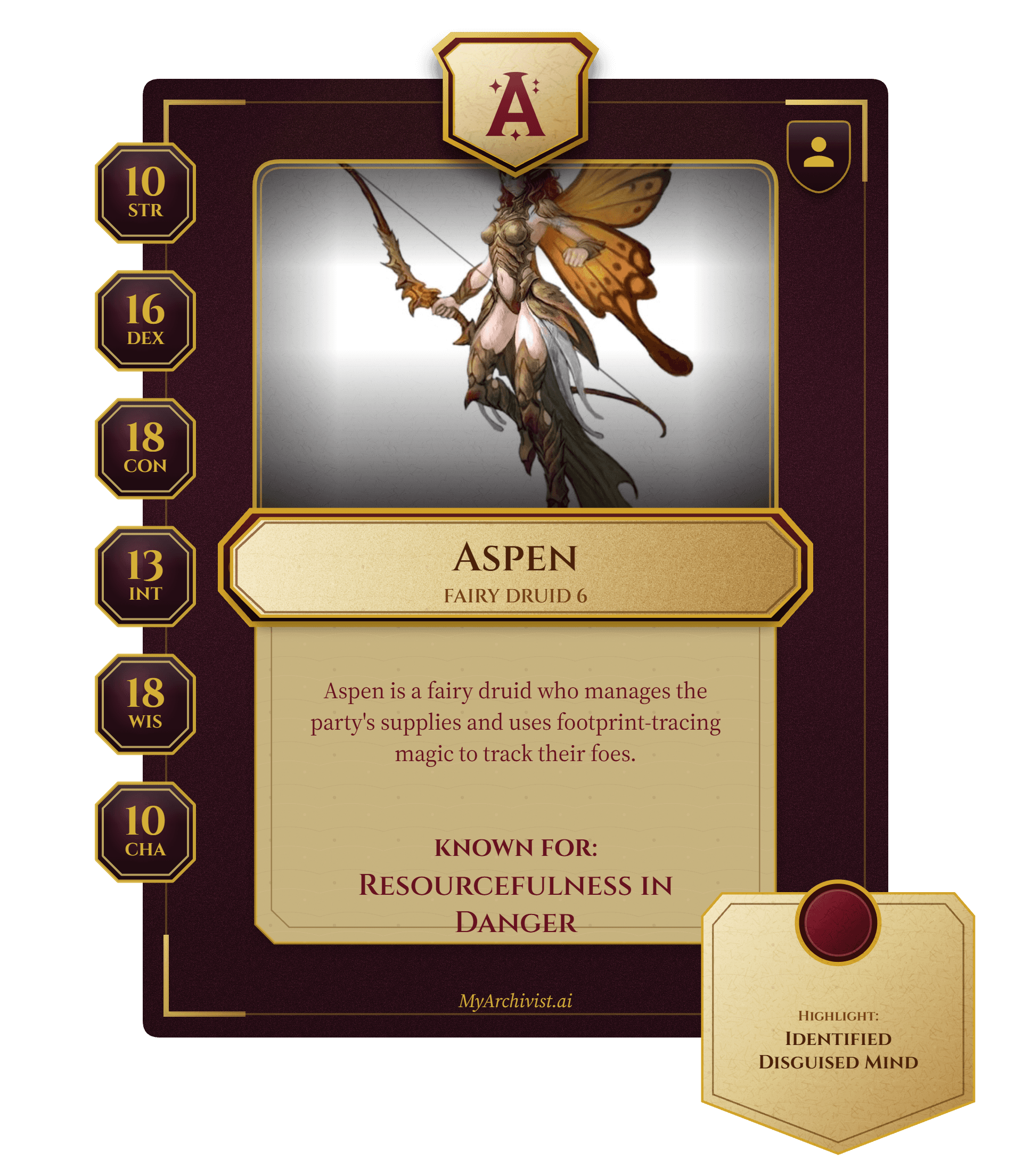 Aspen trading card - Character from The Broken Mind
