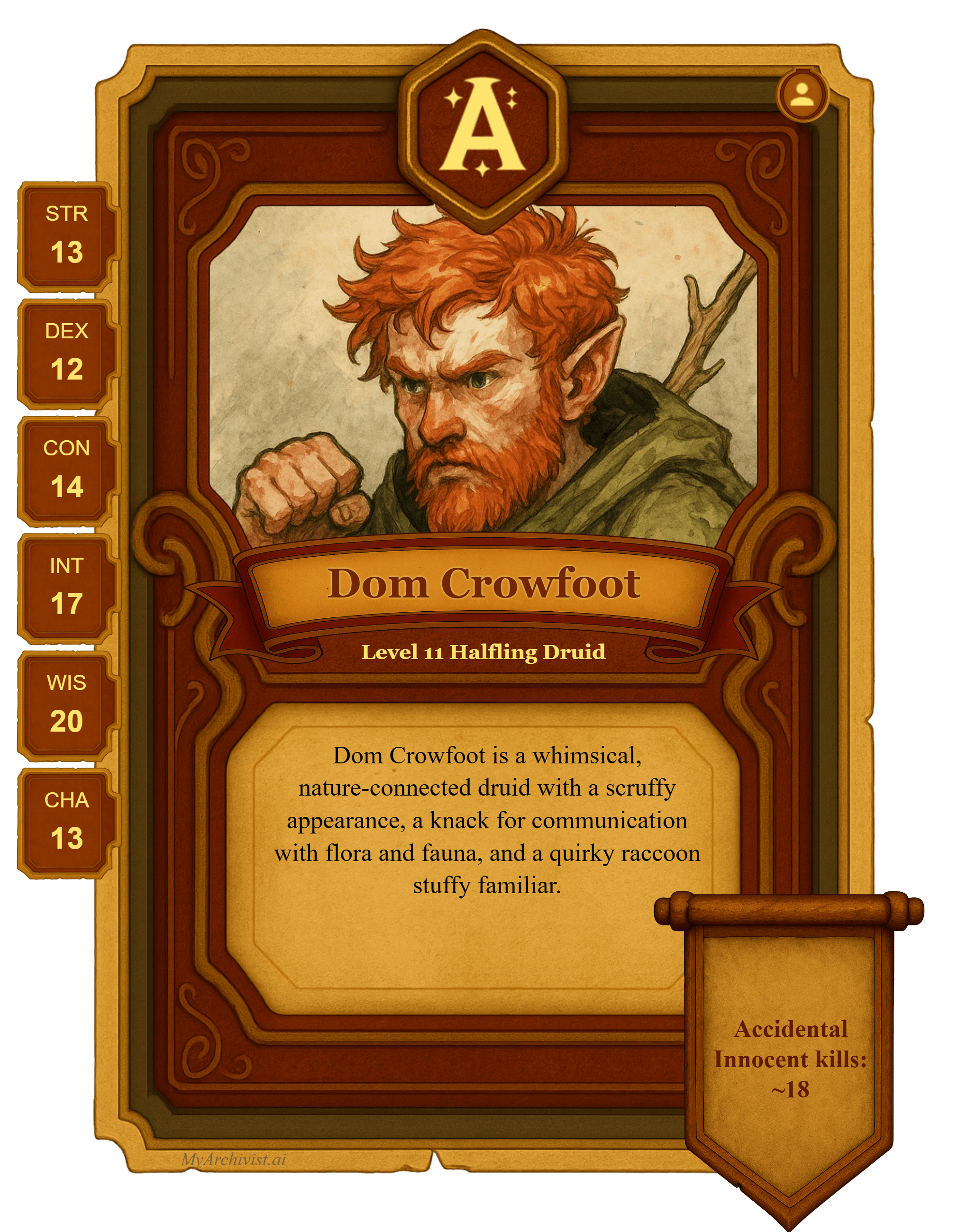 Dom Crowfoot trading card - Character from Loot Tavern Monster Hunters