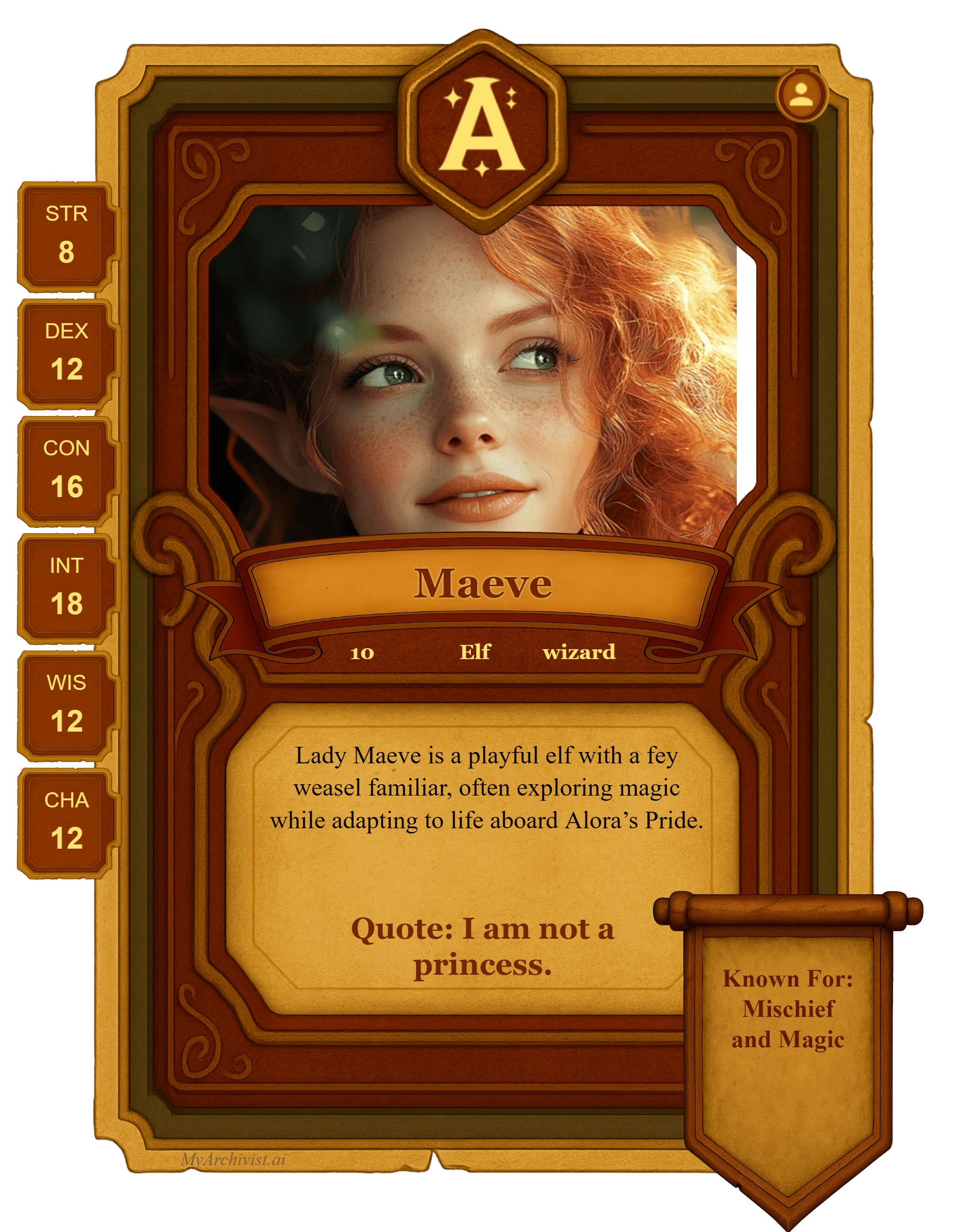 Maeve trading card - Character from Shadow of the Fey