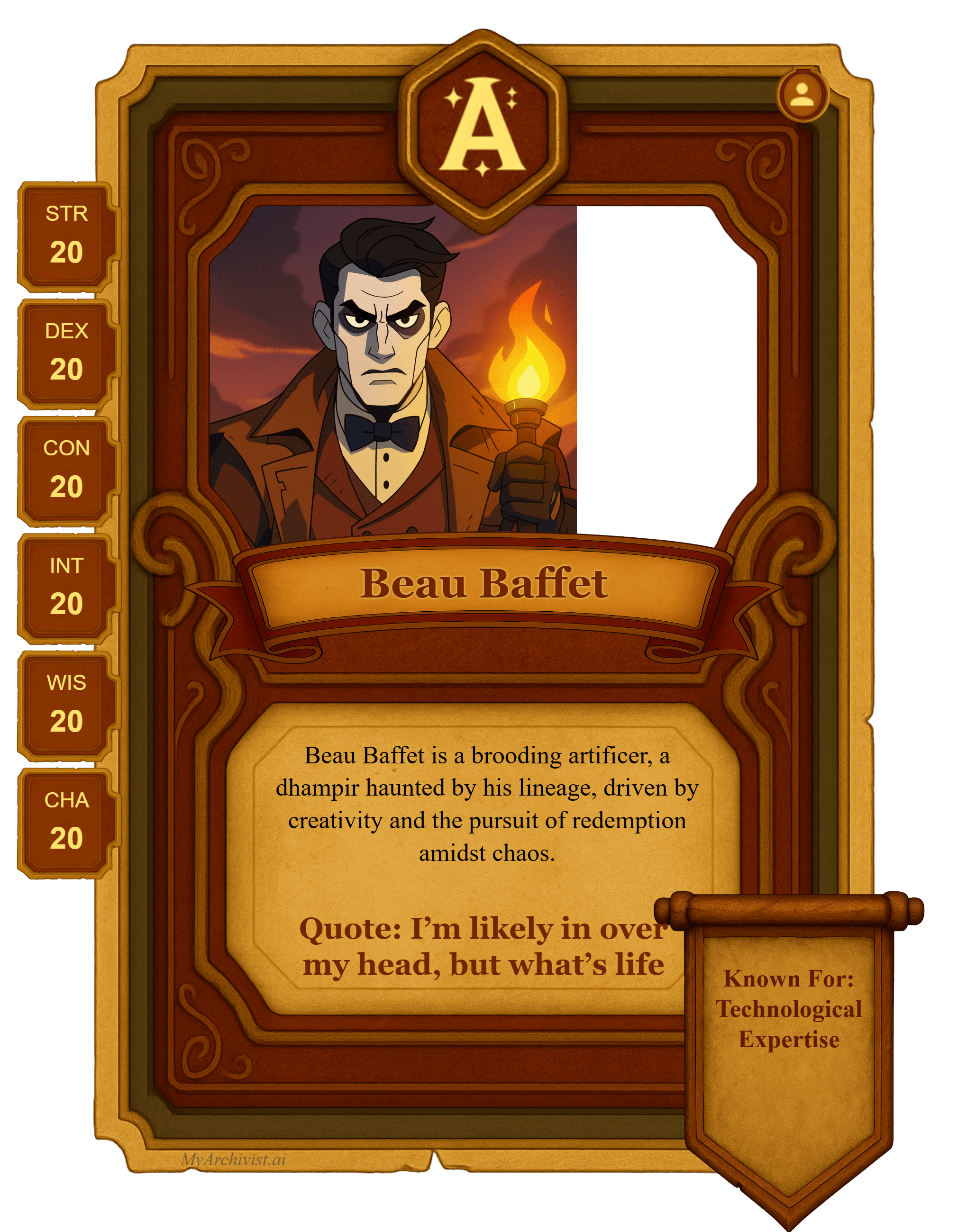 Beau Baffet trading card - Character from Kalinima - Shadows of the Past