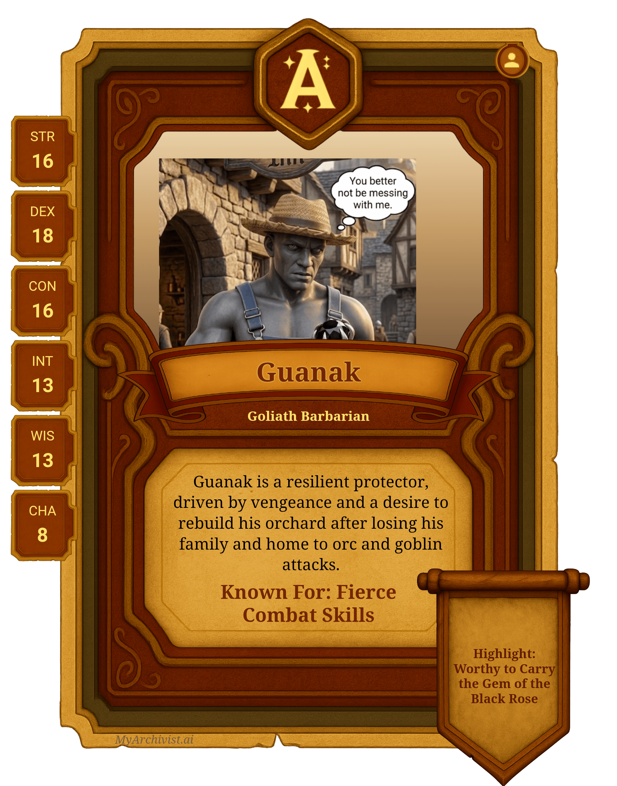Guanak trading card - Character from Legends of the Table