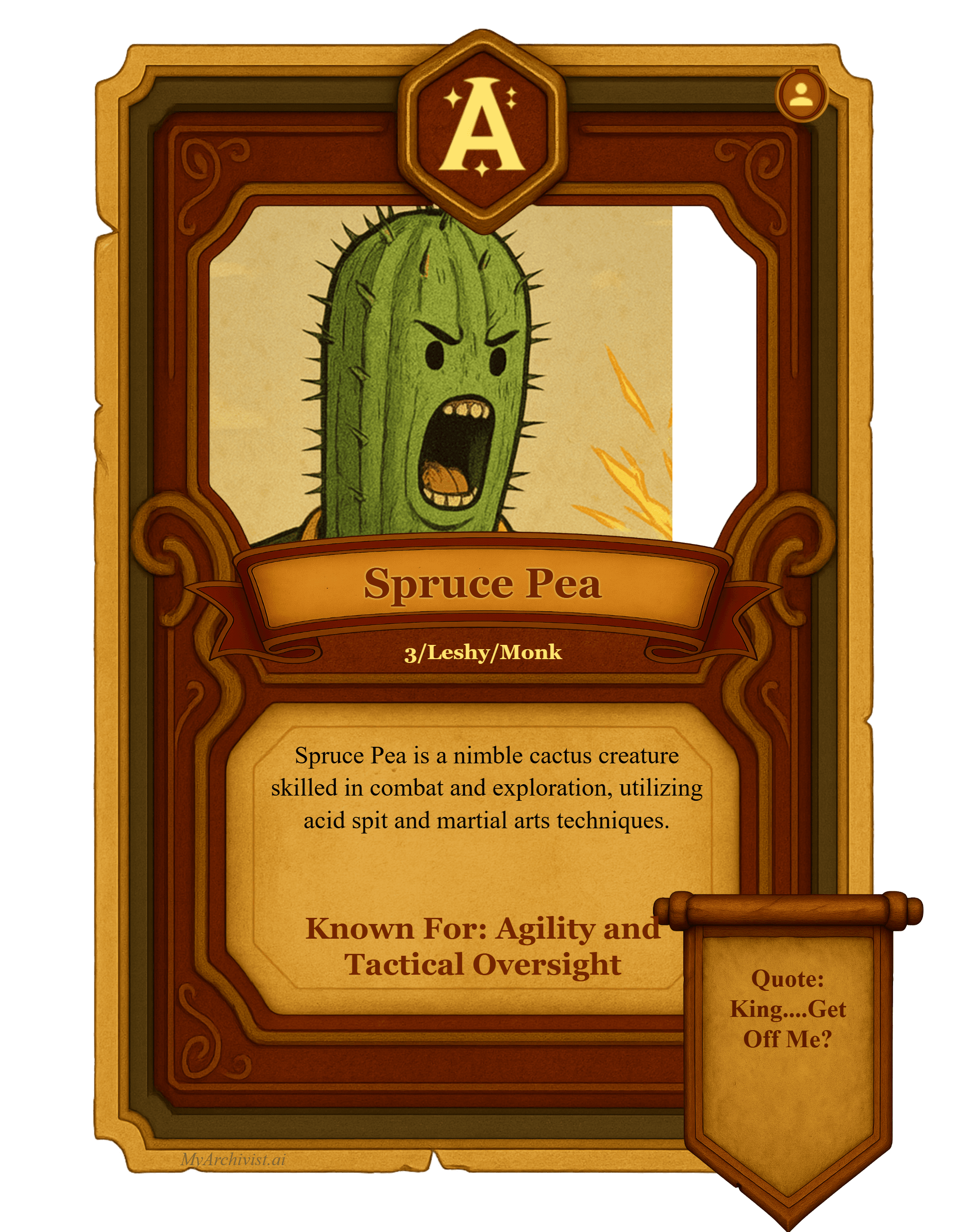 Spruce Pea trading card - Character from Abomination Vaults